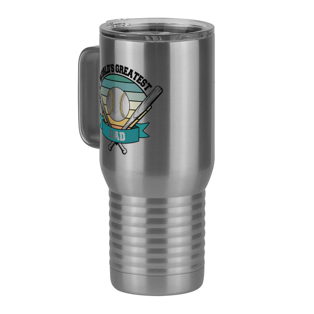 World's Greatest Dad Travel Coffee Mug Tumbler with Handle (20 oz) - Baseball - Front Left View