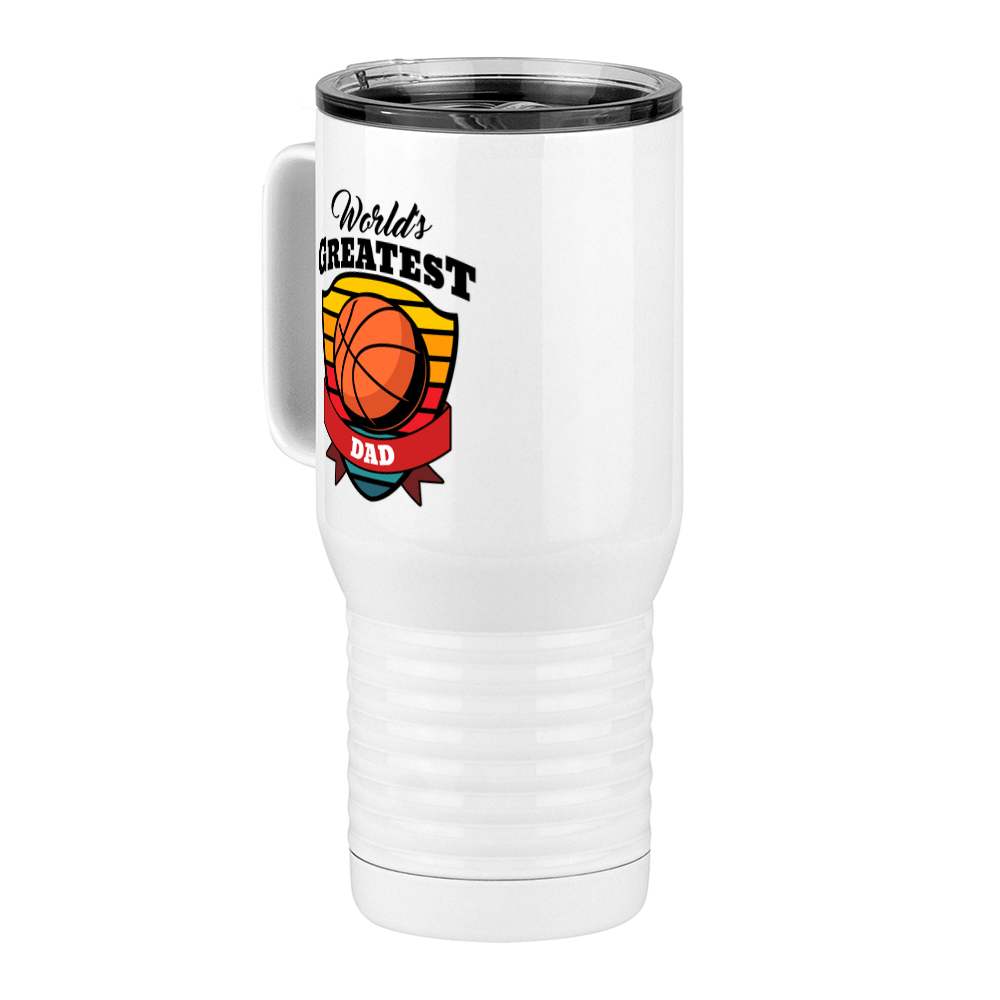 World's Greatest Dad Travel Coffee Mug Tumbler with Handle (20 oz) - Basketball - Front Left View