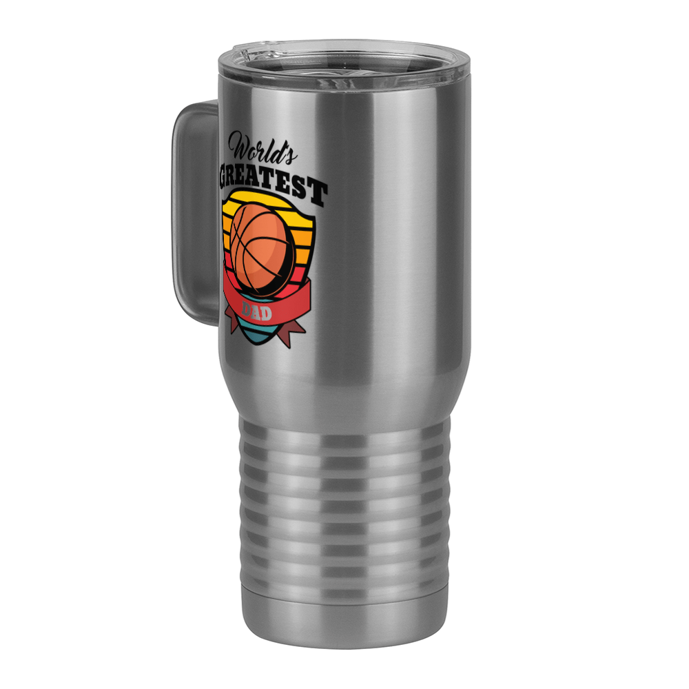 World's Greatest Dad Travel Coffee Mug Tumbler with Handle (20 oz) - Basketball - Front Left View