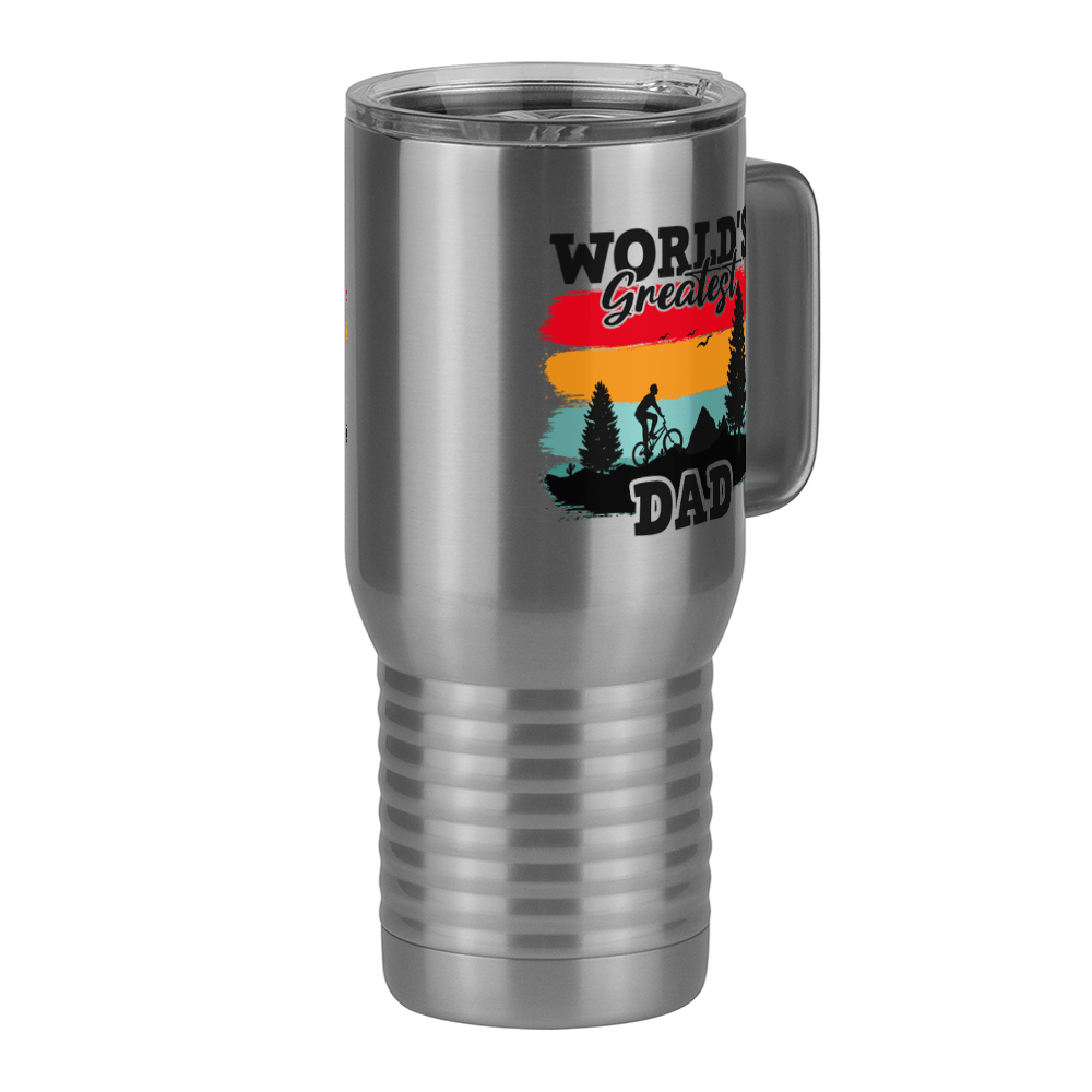 World's Greatest Dad Travel Coffee Mug Tumbler with Handle (20 oz) - Biking - Front Right View
