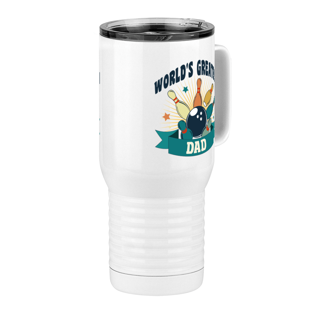 World's Greatest Dad Travel Coffee Mug Tumbler with Handle (20 oz) - Bowling - Front Right View