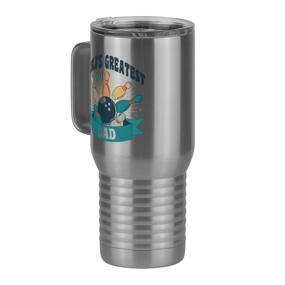 World's Greatest Dad Travel Coffee Mug Tumbler with Handle (20 oz) - Bowling - Front Left View