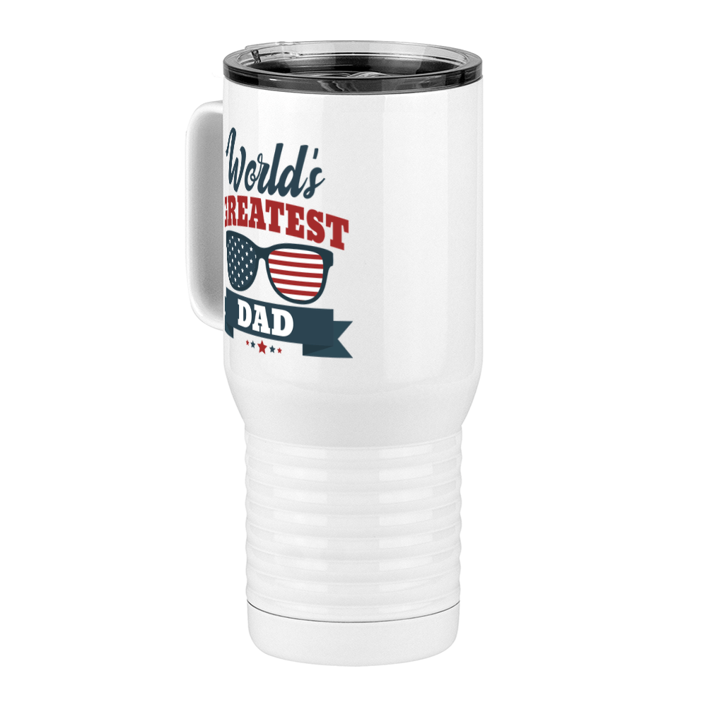 World's Greatest Dad Travel Coffee Mug Tumbler with Handle (20 oz) - USA Sunglasses - Front Left View