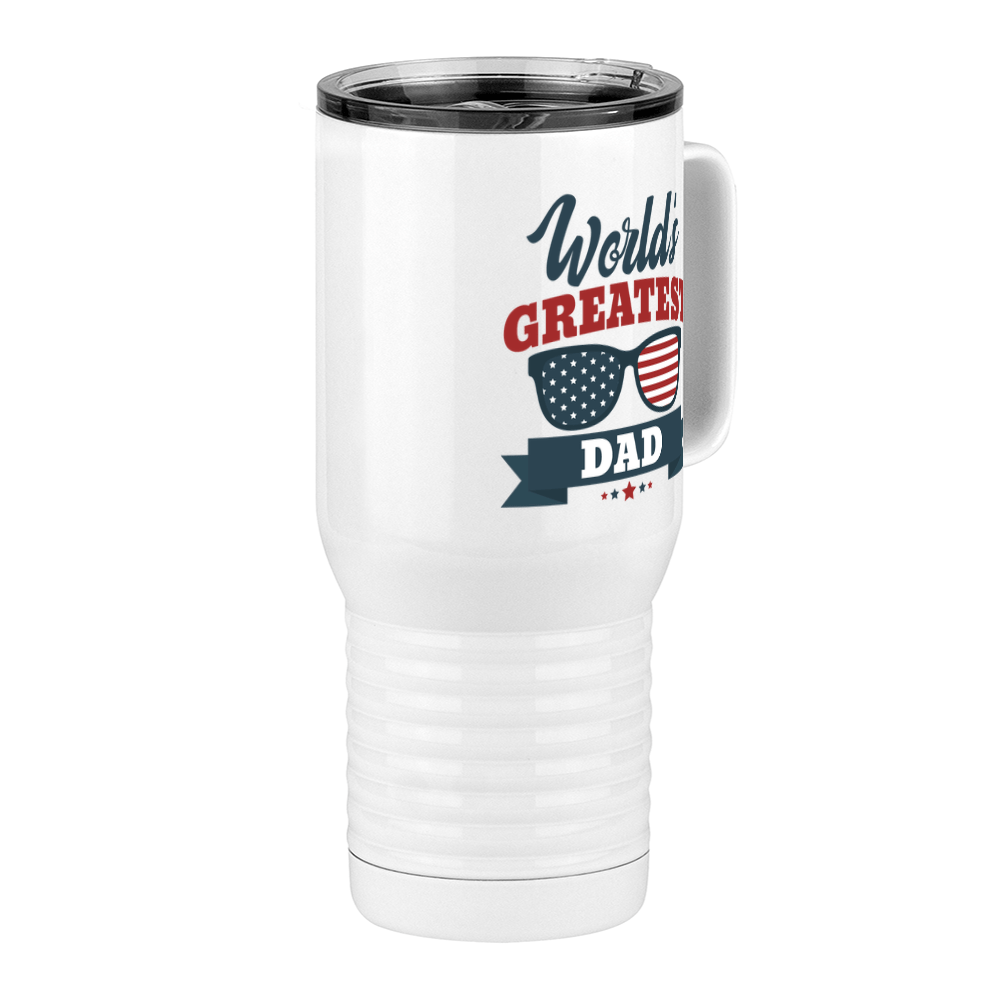 World's Greatest Dad Travel Coffee Mug Tumbler with Handle (20 oz) - USA Sunglasses - Front Right View
