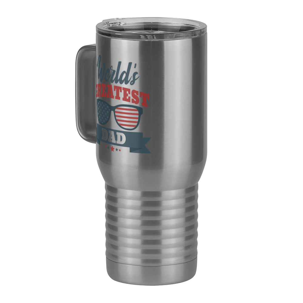 World's Greatest Dad Travel Coffee Mug Tumbler with Handle (20 oz) - USA Sunglasses - Front Left View