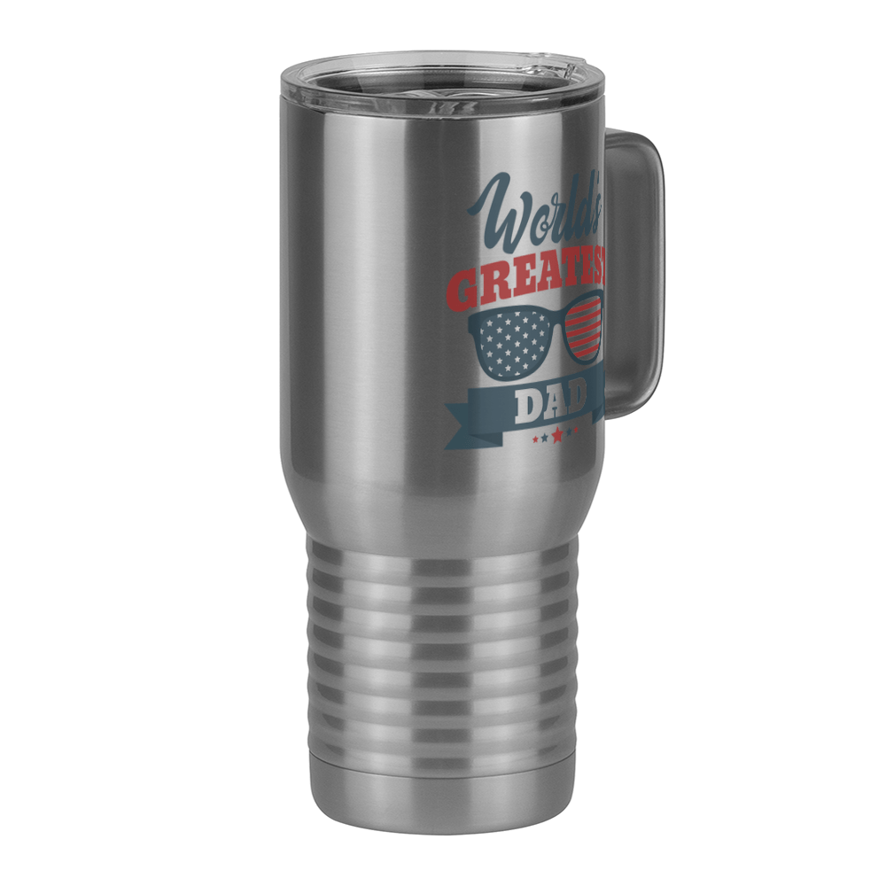 World's Greatest Dad Travel Coffee Mug Tumbler with Handle (20 oz) - USA Sunglasses - Front Right View