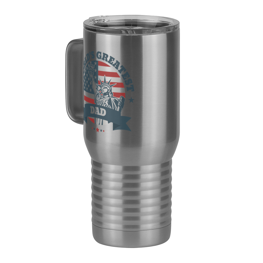 World's Greatest Dad Travel Coffee Mug Tumbler with Handle (20 oz) - USA Statue of Liberty - Front Left View