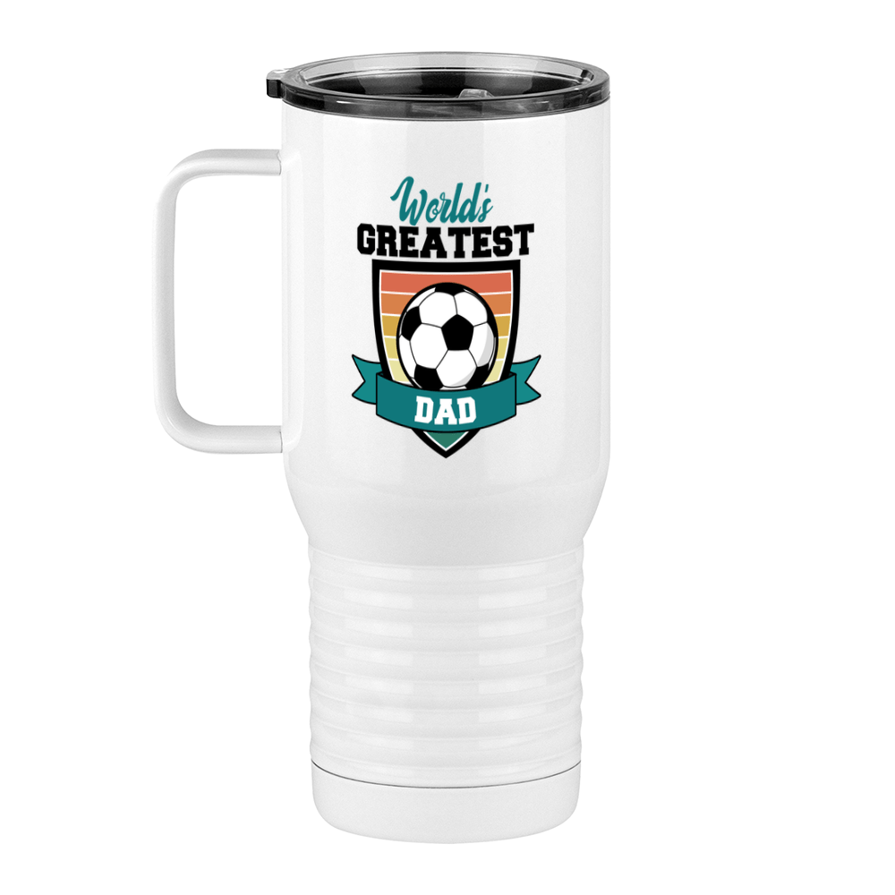 World's Greatest Dad Travel Coffee Mug Tumbler with Handle (20 oz) - Soccer - Left View