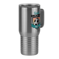 Thumbnail for World's Greatest Dad Travel Coffee Mug Tumbler with Handle (20 oz) - Soccer - Front Right View