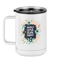 Thumbnail for Worry Less Run More Floral Coffee Mug Tumbler with Handle (15 oz) - Left View