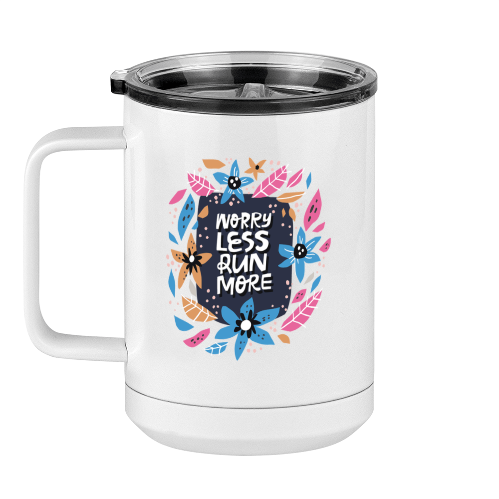 Worry Less Run More Floral Coffee Mug Tumbler with Handle (15 oz) - Left View