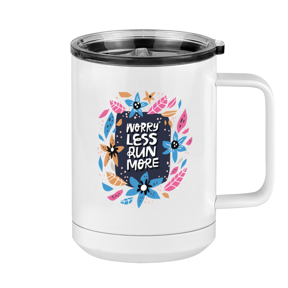 Worry Less Run More Floral Coffee Mug Tumbler with Handle (15 oz) - Right View