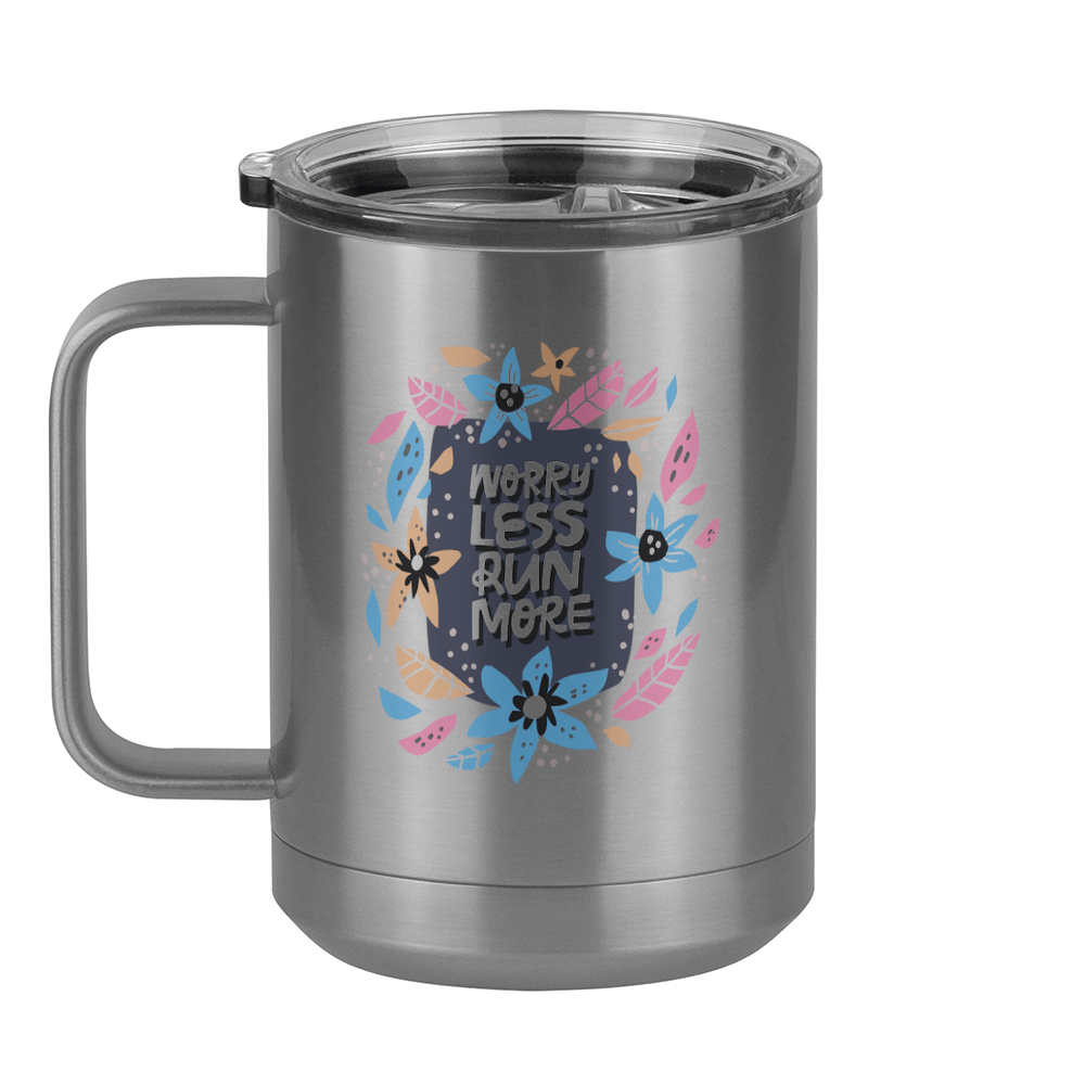 Worry Less Run More Floral Coffee Mug Tumbler with Handle (15 oz) - Left View