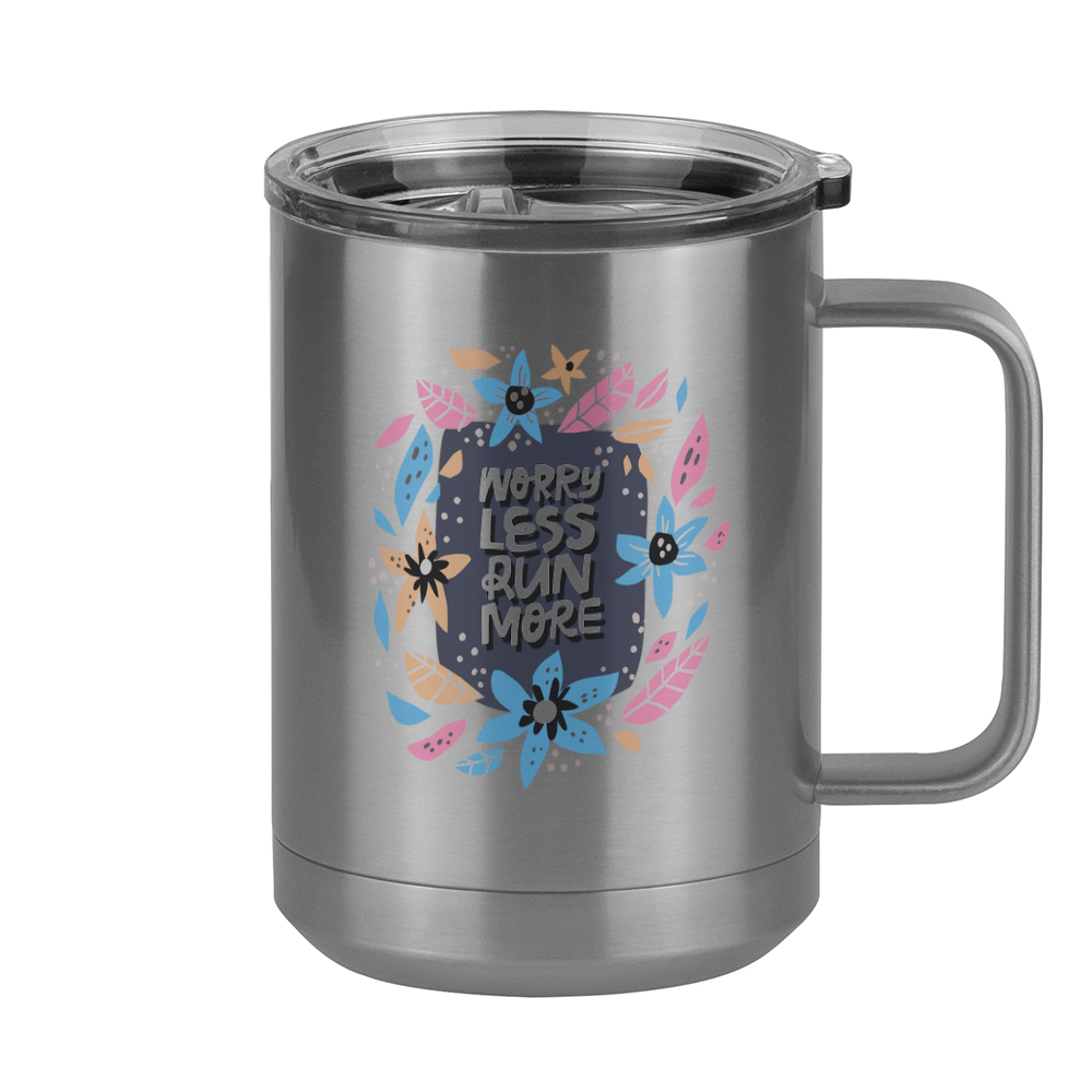 Worry Less Run More Floral Coffee Mug Tumbler with Handle (15 oz) - Right View