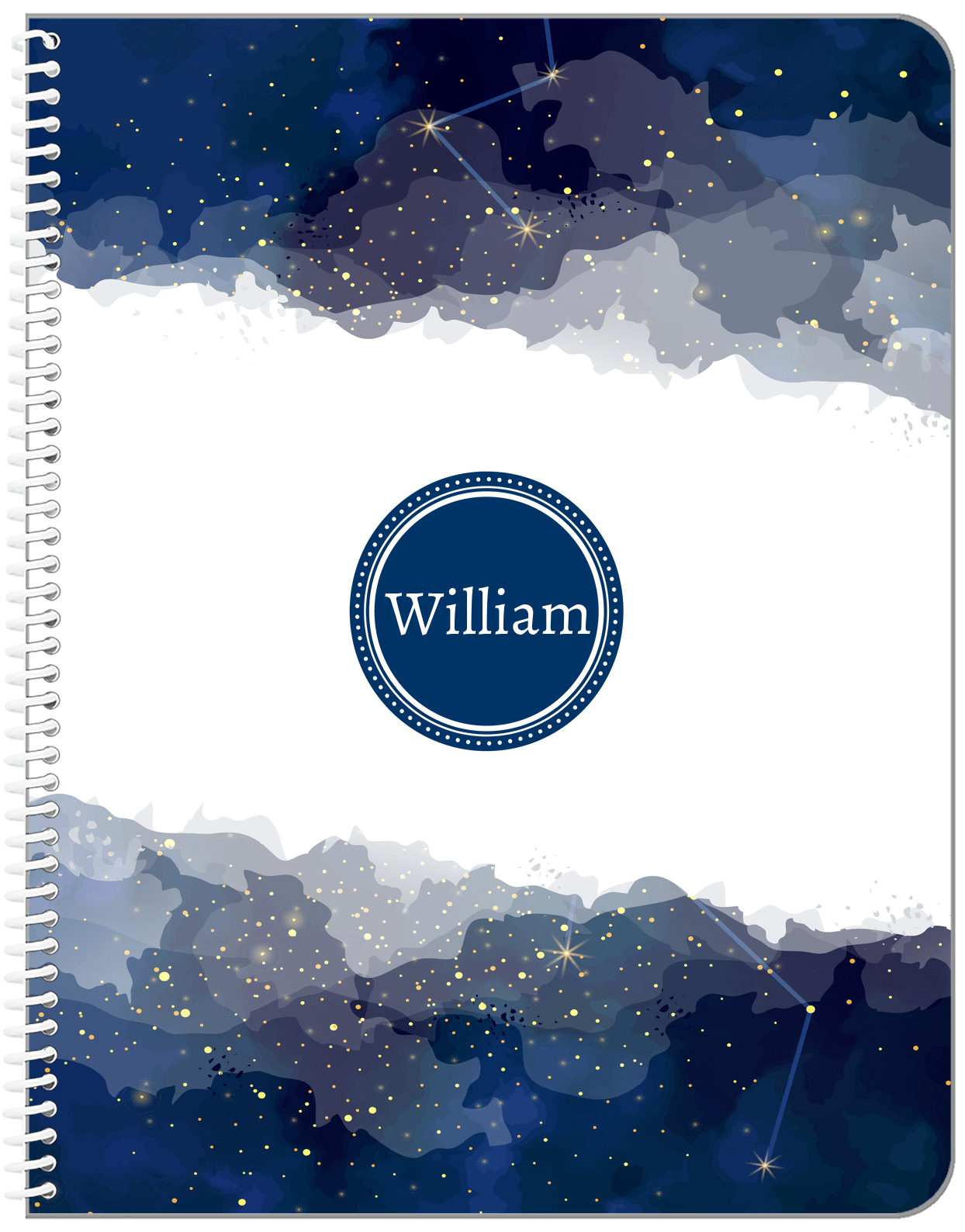 Personalized Zodiac Sign Notebook - Night Sky - Circle Nameplate - Front View
