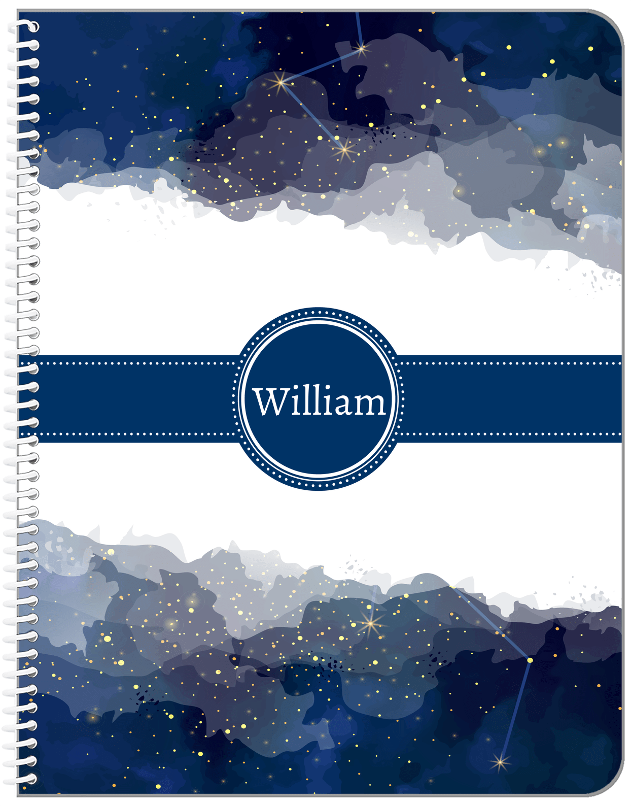 Personalized Zodiac Sign Notebook - Night Sky - Circle Ribbon Nameplate - Front View