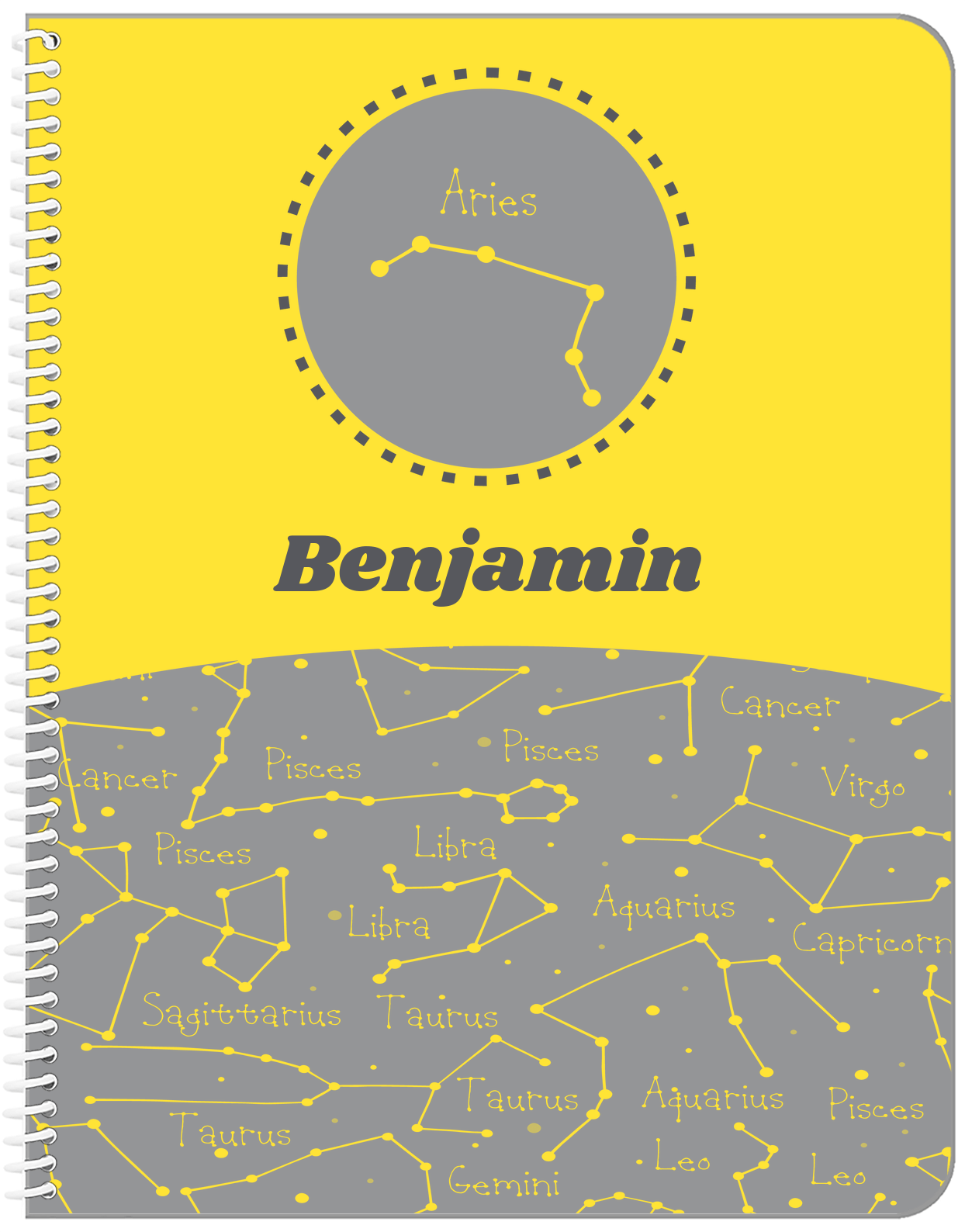 Personalized Zodiac Sign Notebook - Constellation Circle - Aries - Front View