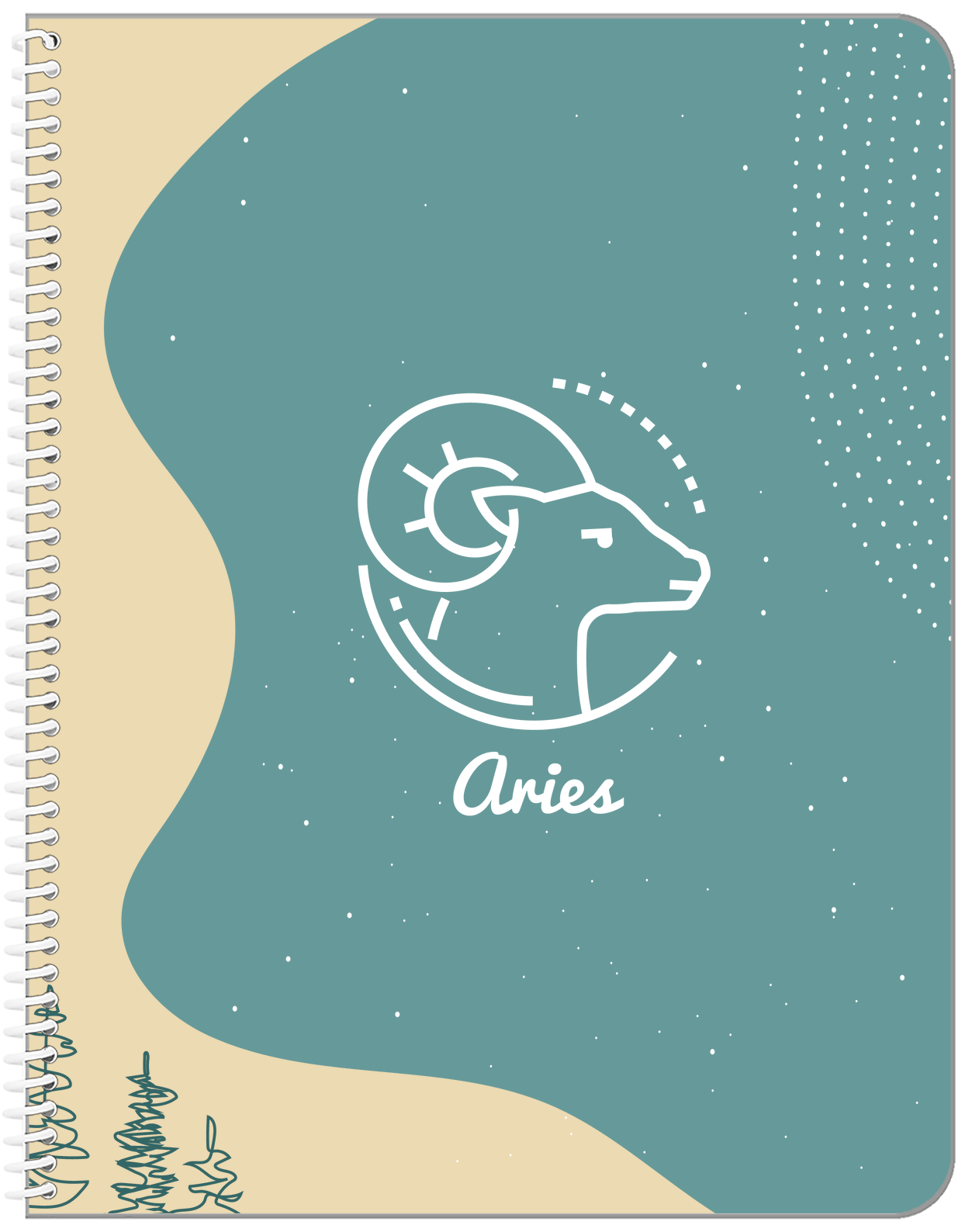 Personalized Zodiac Sign Notebook - Line Art - Aries - Front View