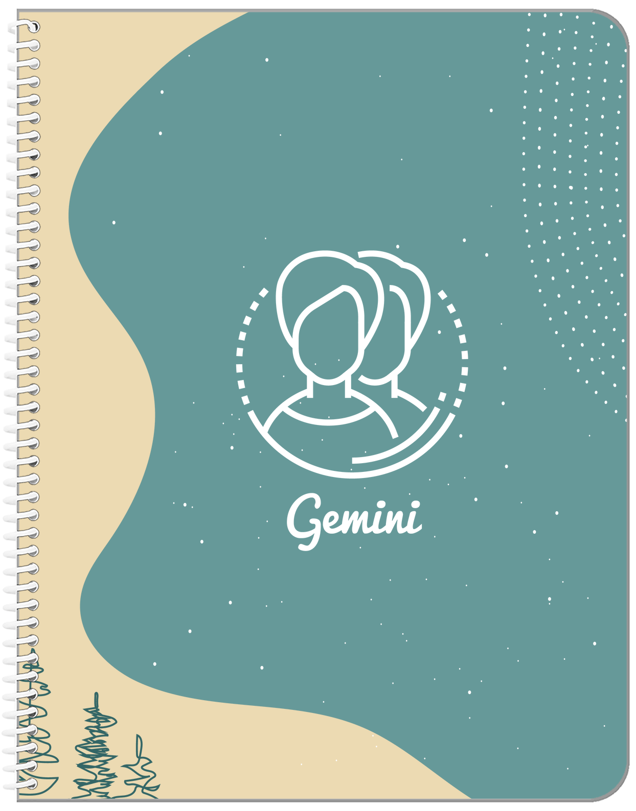 Personalized Zodiac Sign Notebook - Line Art - Gemini - Front View