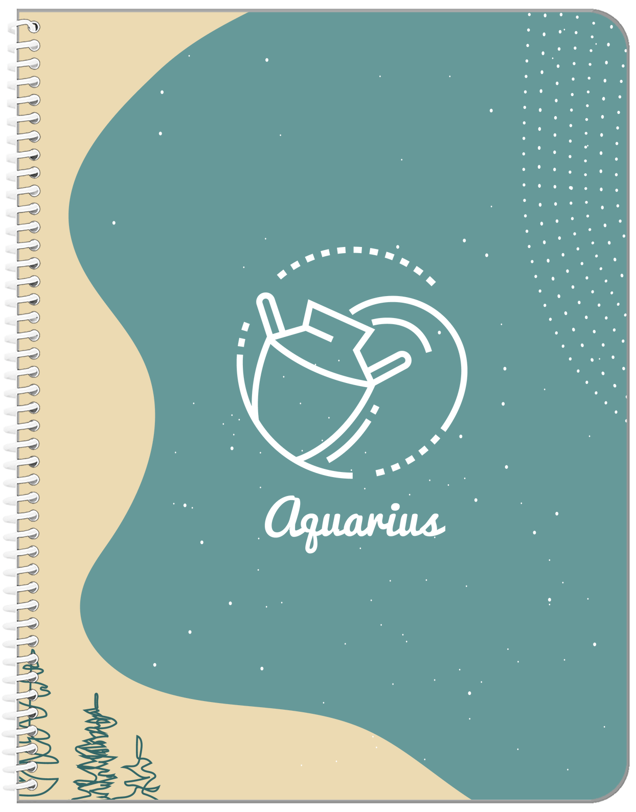 Personalized Zodiac Sign Notebook - Line Art - Aquarius - Front View