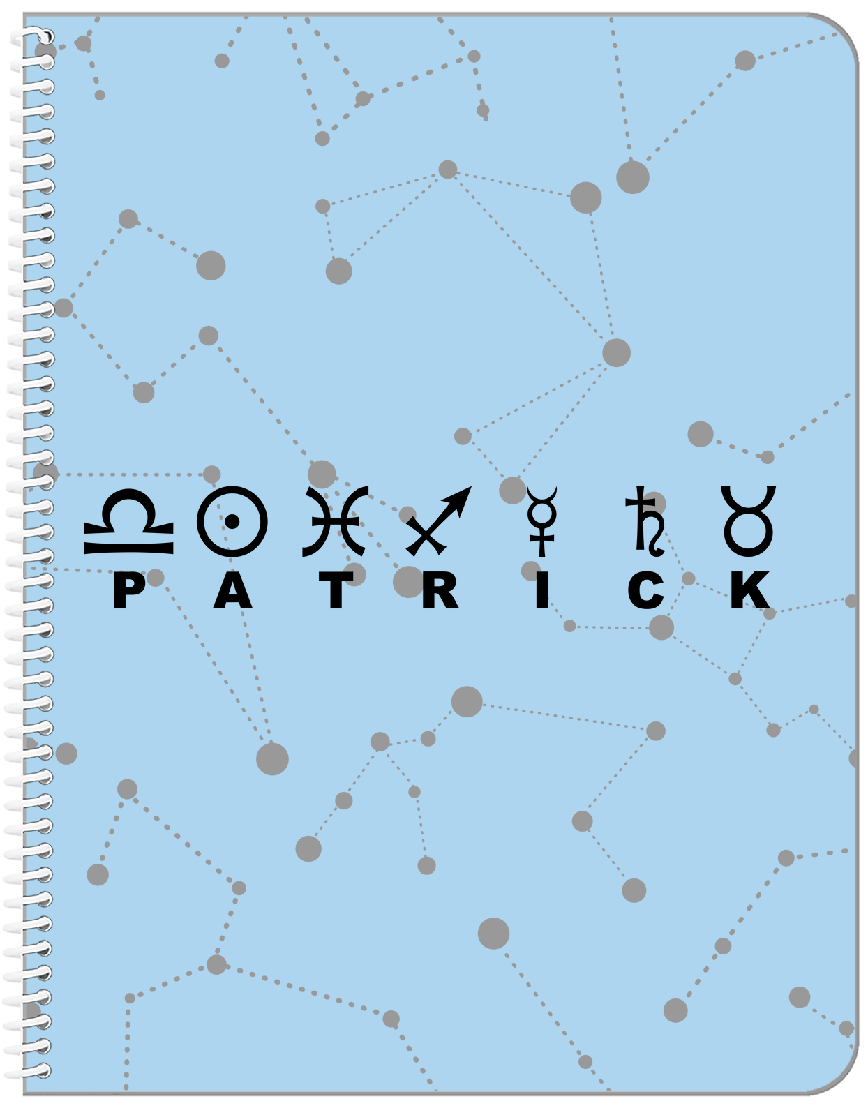 Personalized Zodiac Sign Notebook - Constellation Font - Front View