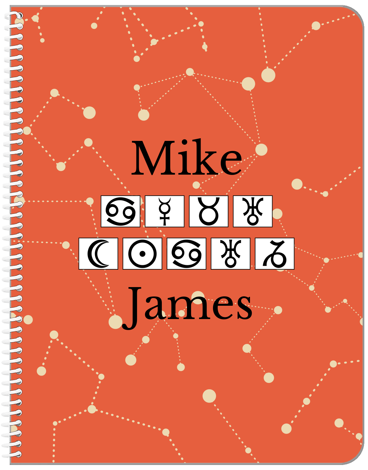 Personalized Zodiac Sign Notebook - Zodiac Font - Front View