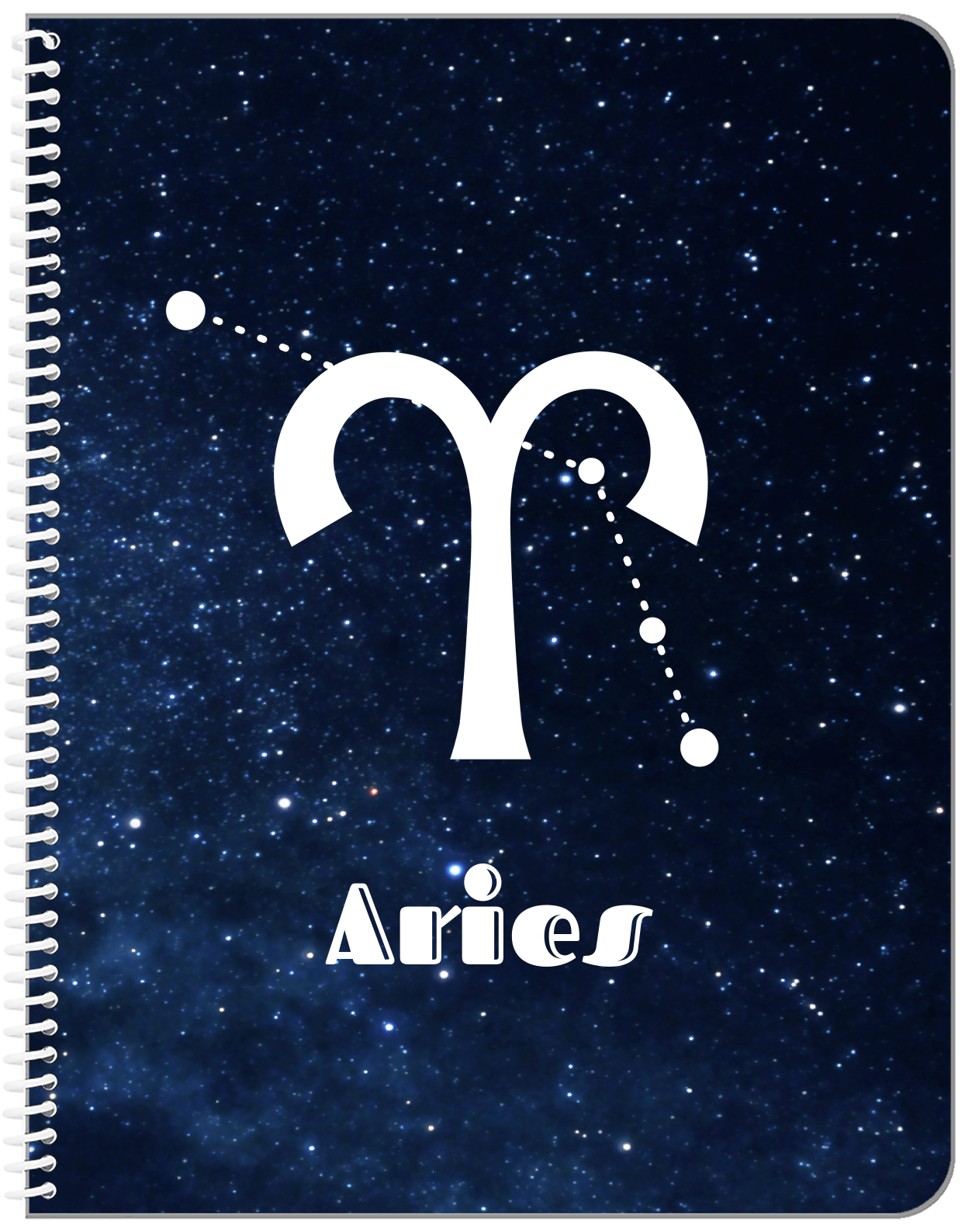 Personalized Zodiac Sign Notebook - Night Sky - Aries - Front View