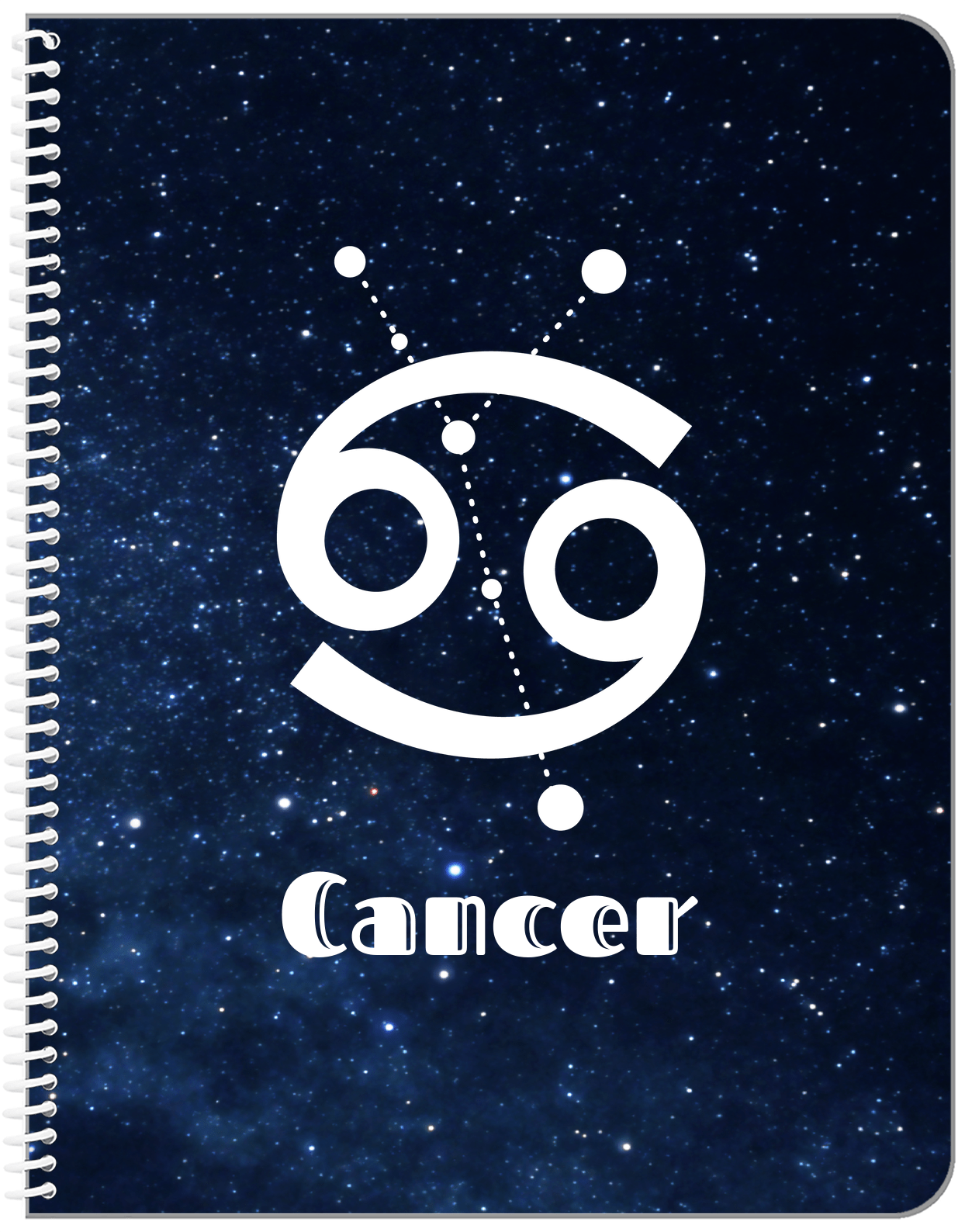 Personalized Zodiac Sign Notebook - Night Sky - Cancer - Front View
