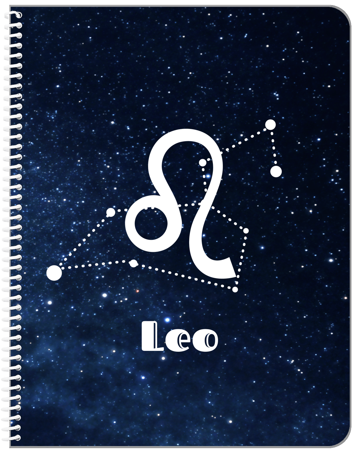 Personalized Zodiac Sign Notebook - Night Sky - Leo - Front View