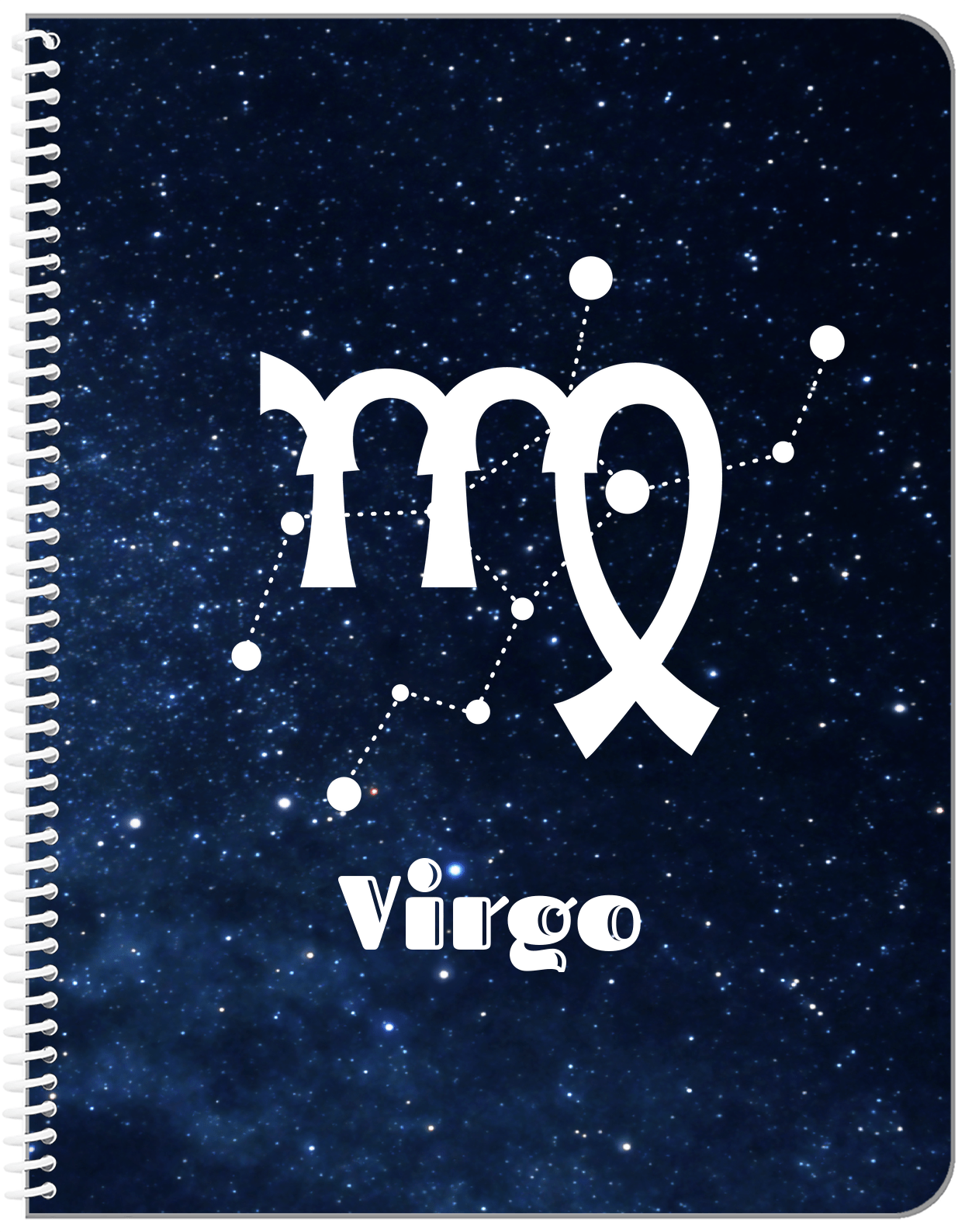 Personalized Zodiac Sign Notebook - Night Sky - Virgo - Front View