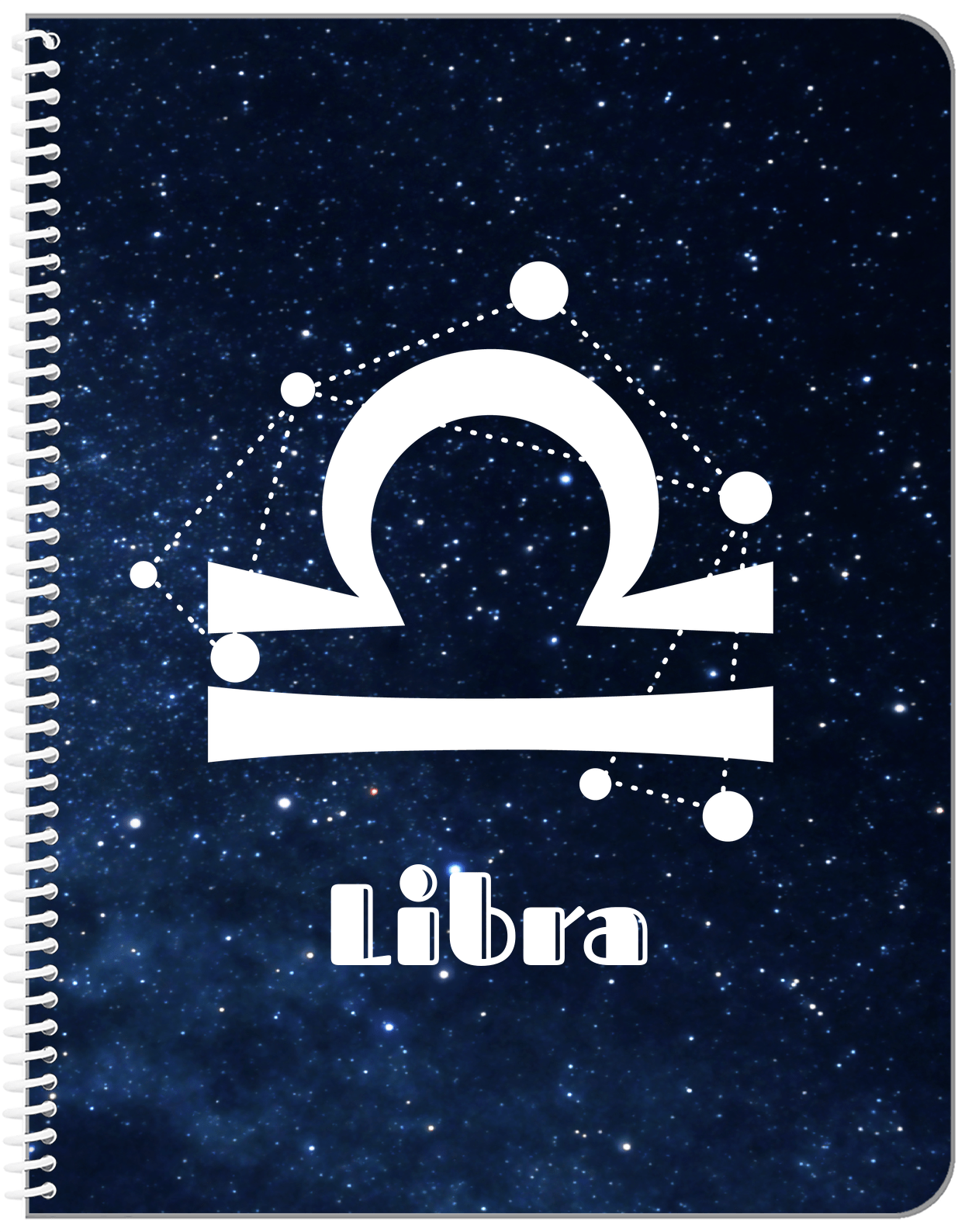 Personalized Zodiac Sign Notebook - Night Sky - Libra - Front View