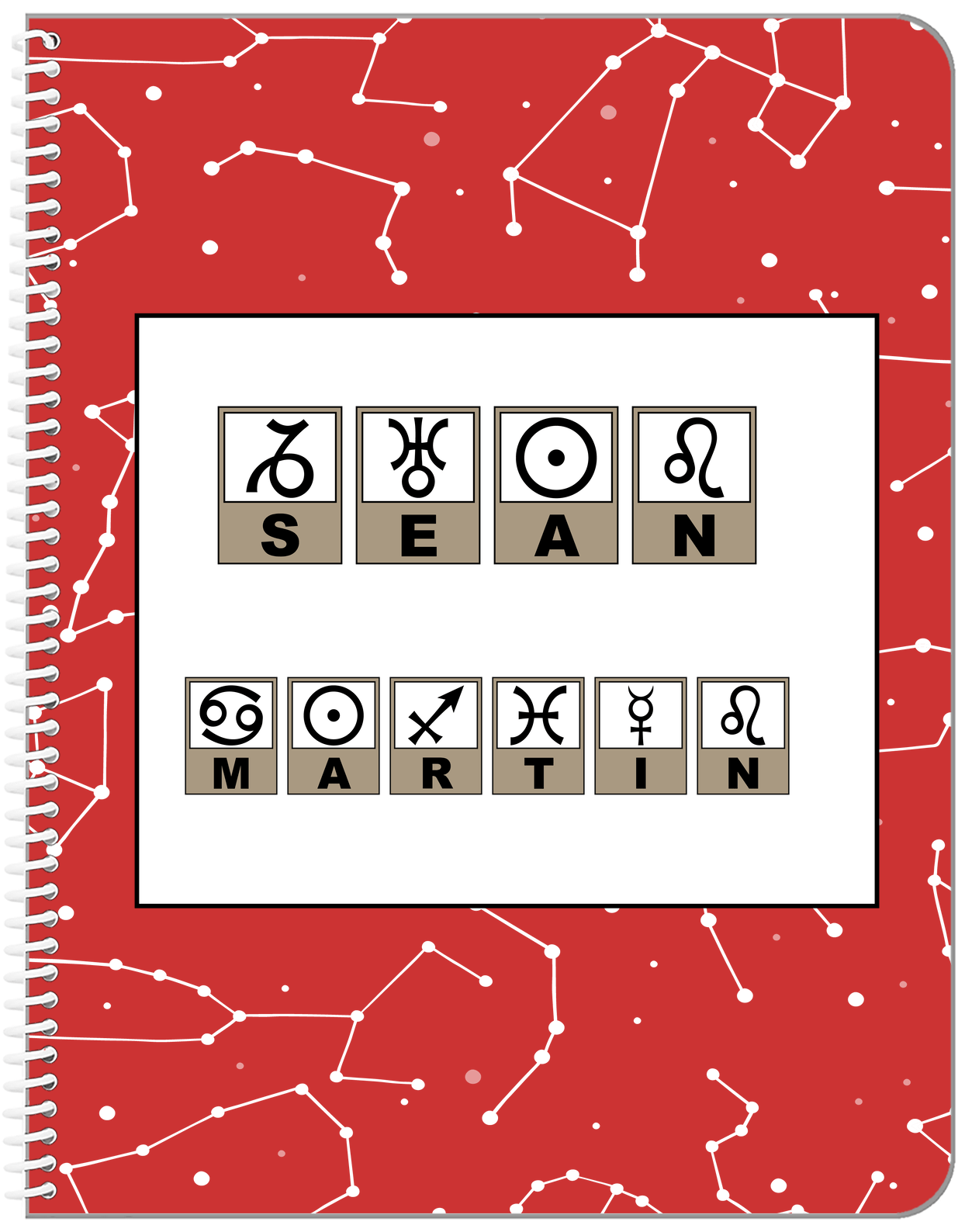 Personalized Zodiac Sign Notebook - Astrology Font - Front View
