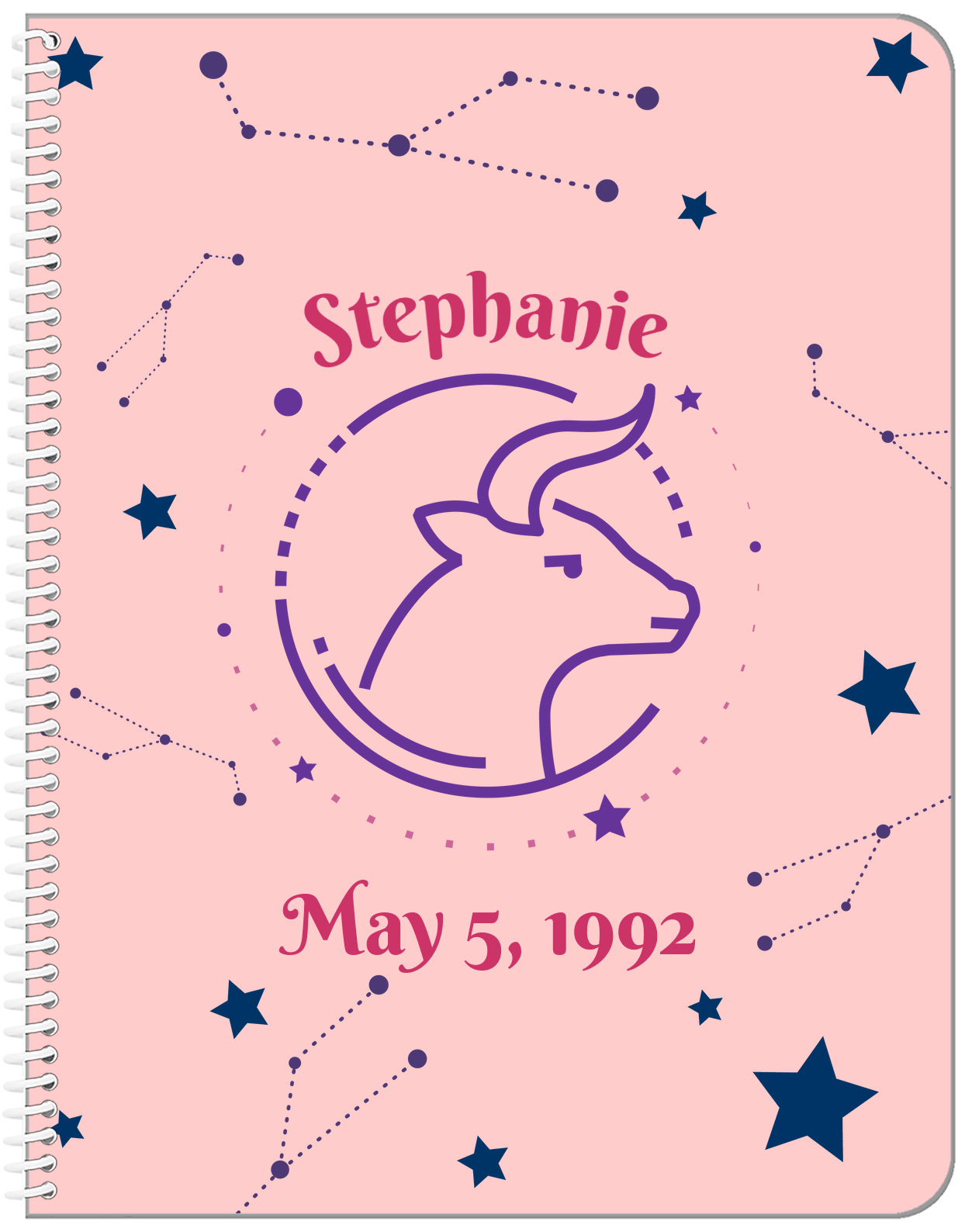 Personalized Zodiac Sign Notebook - Constellation - Taurus - Front View
