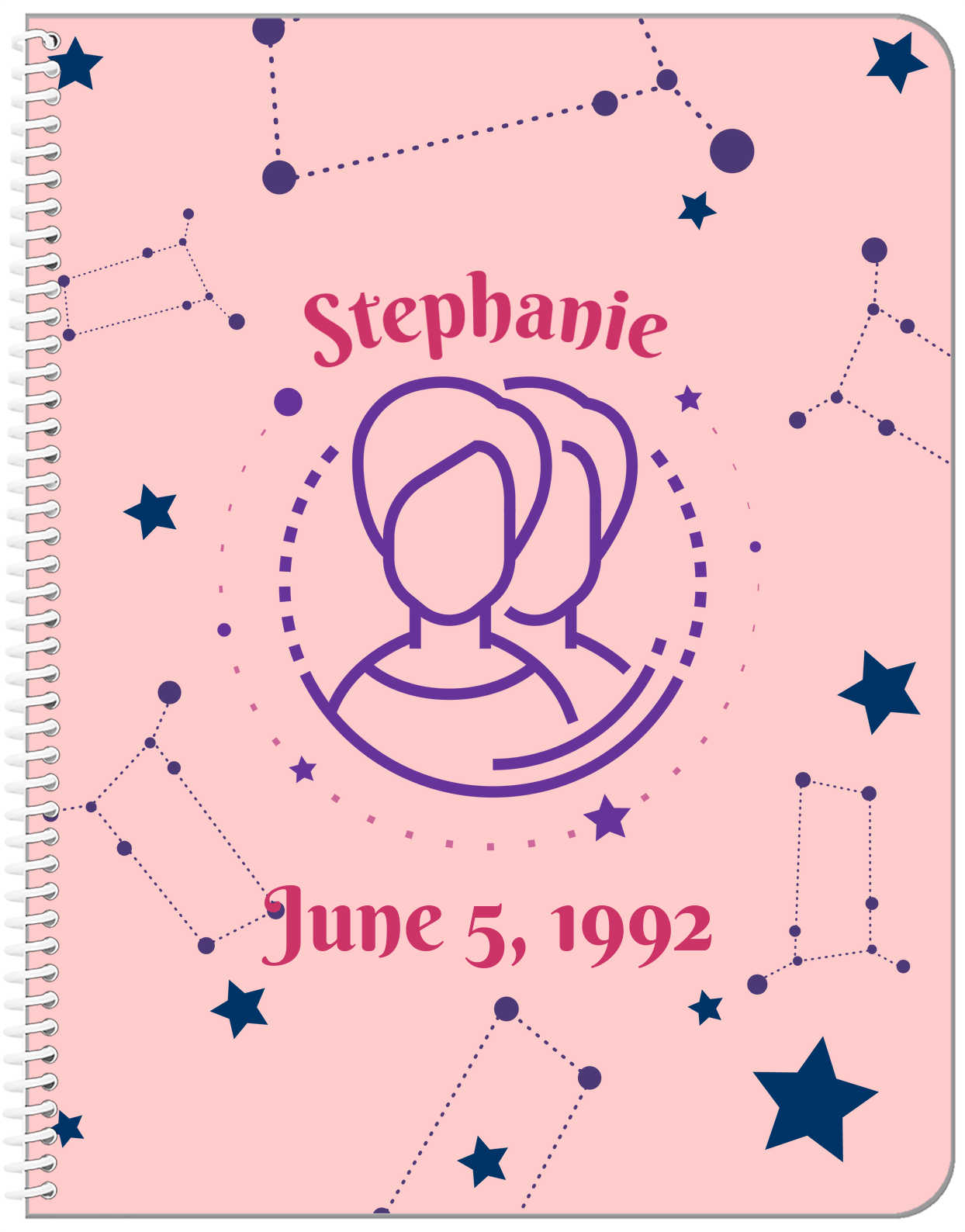 Personalized Zodiac Sign Notebook - Constellation - Gemini - Front View