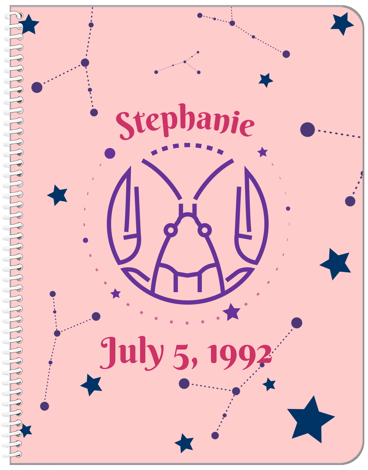 Personalized Zodiac Sign Notebook - Constellation - Cancer - Front View