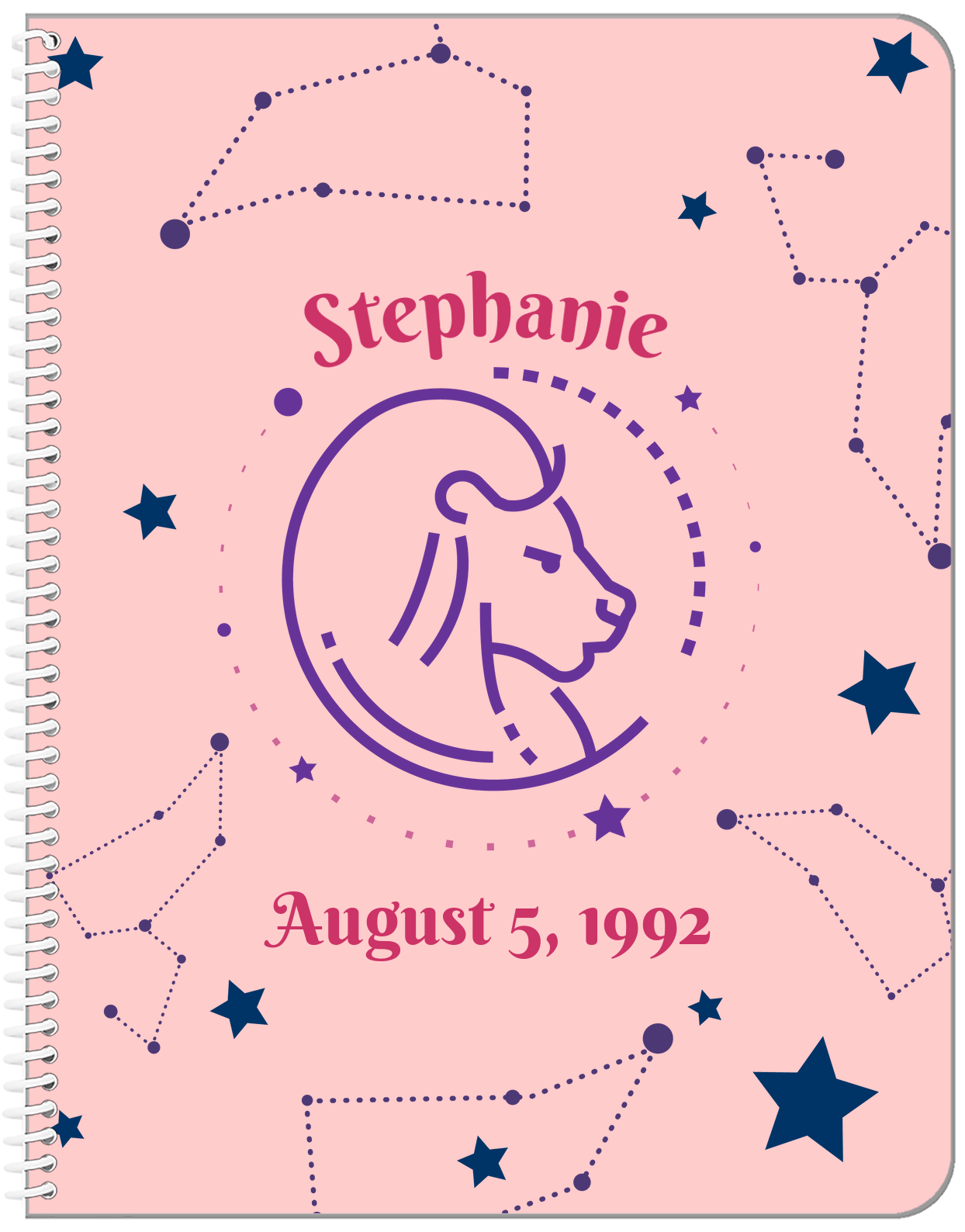 Personalized Zodiac Sign Notebook - Constellation - Leo - Front View