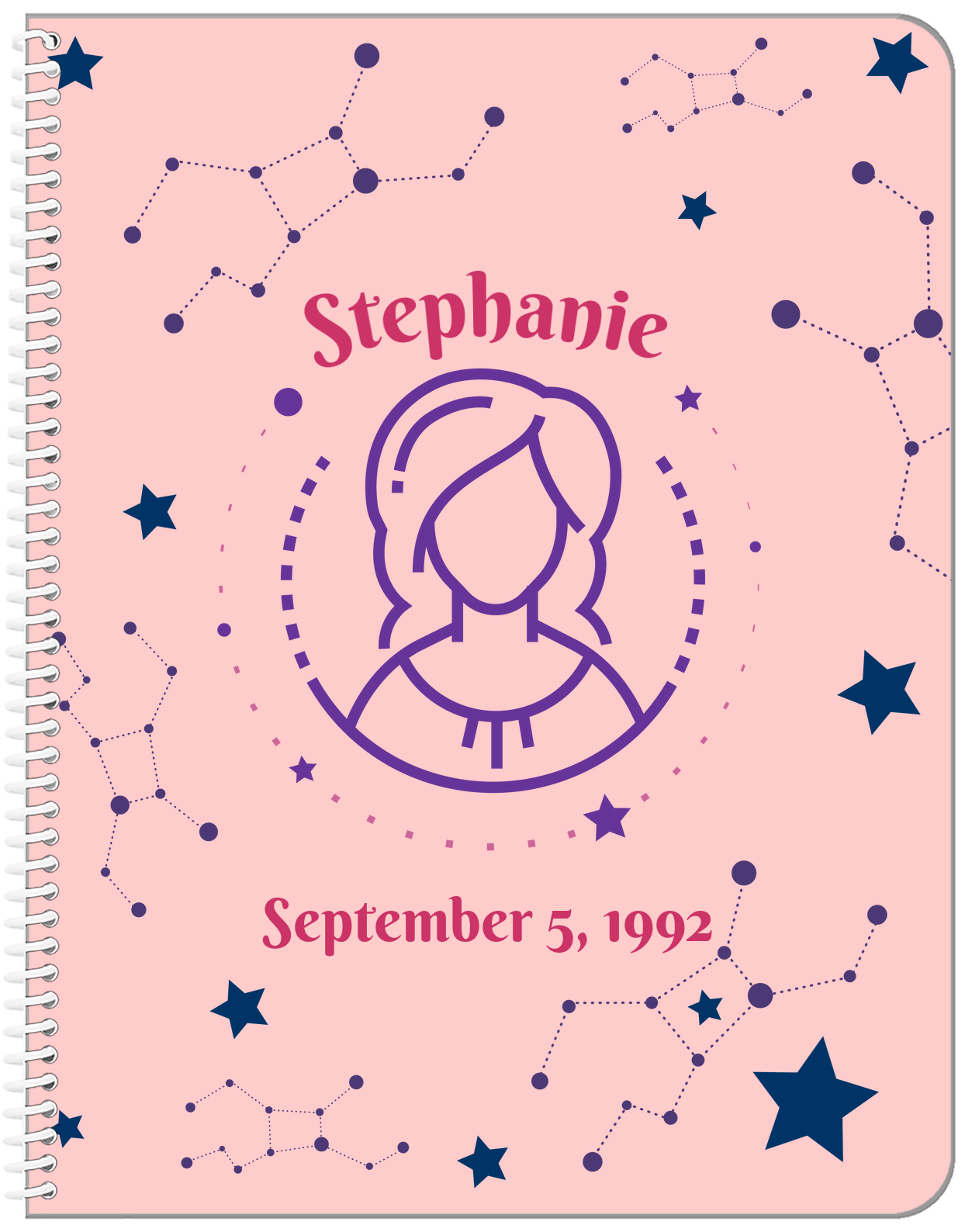 Personalized Zodiac Sign Notebook - Constellation - Virgo - Front View