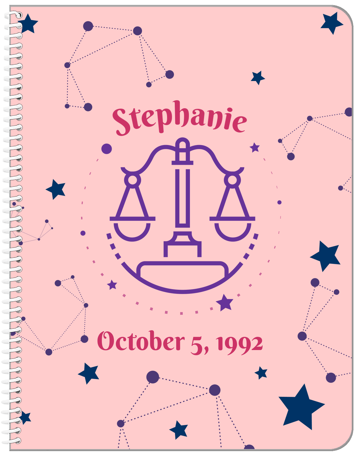 Personalized Zodiac Sign Notebook - Constellation - Libra - Front View