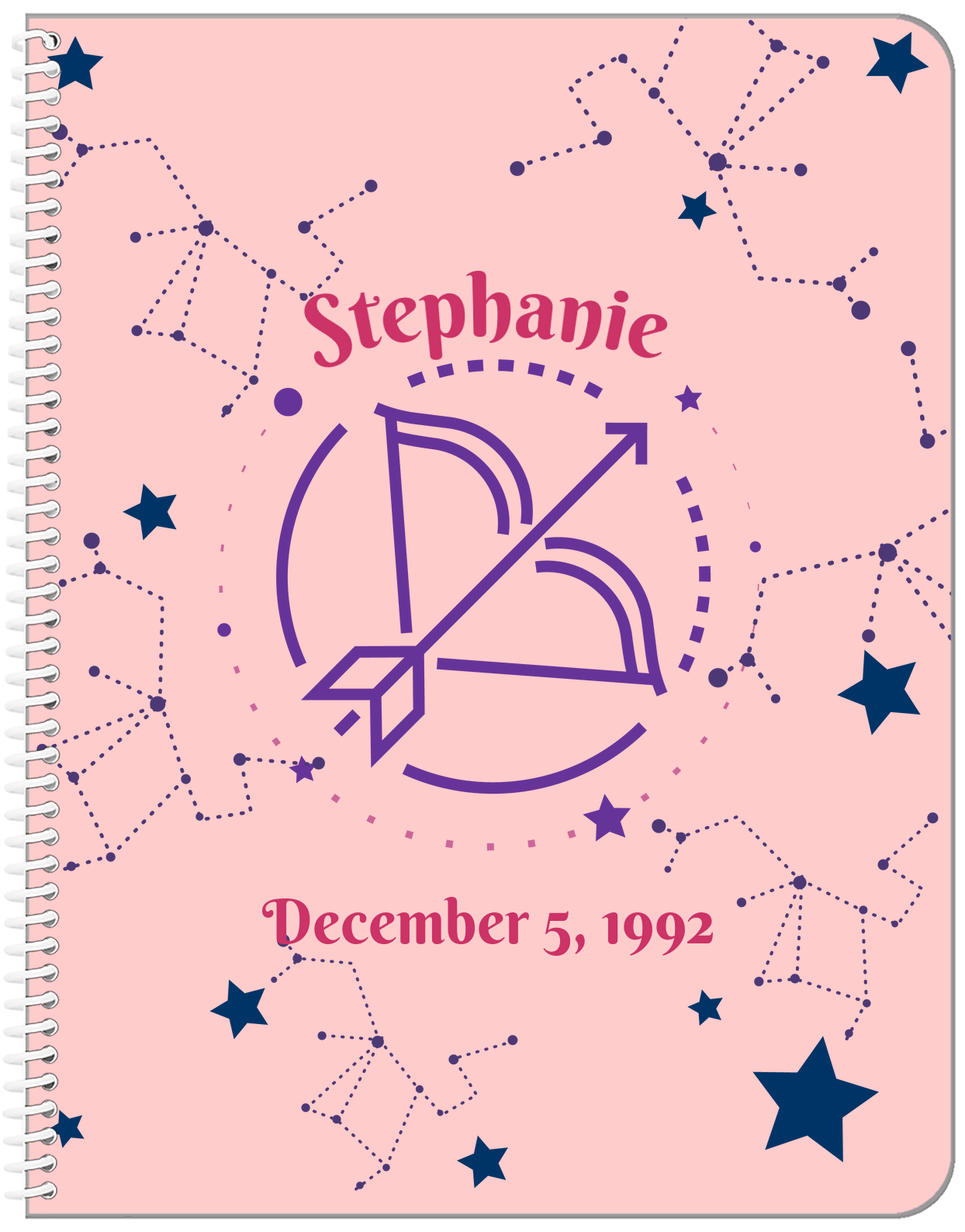 Personalized Zodiac Sign Notebook - Constellation - Sagittarius - Front View