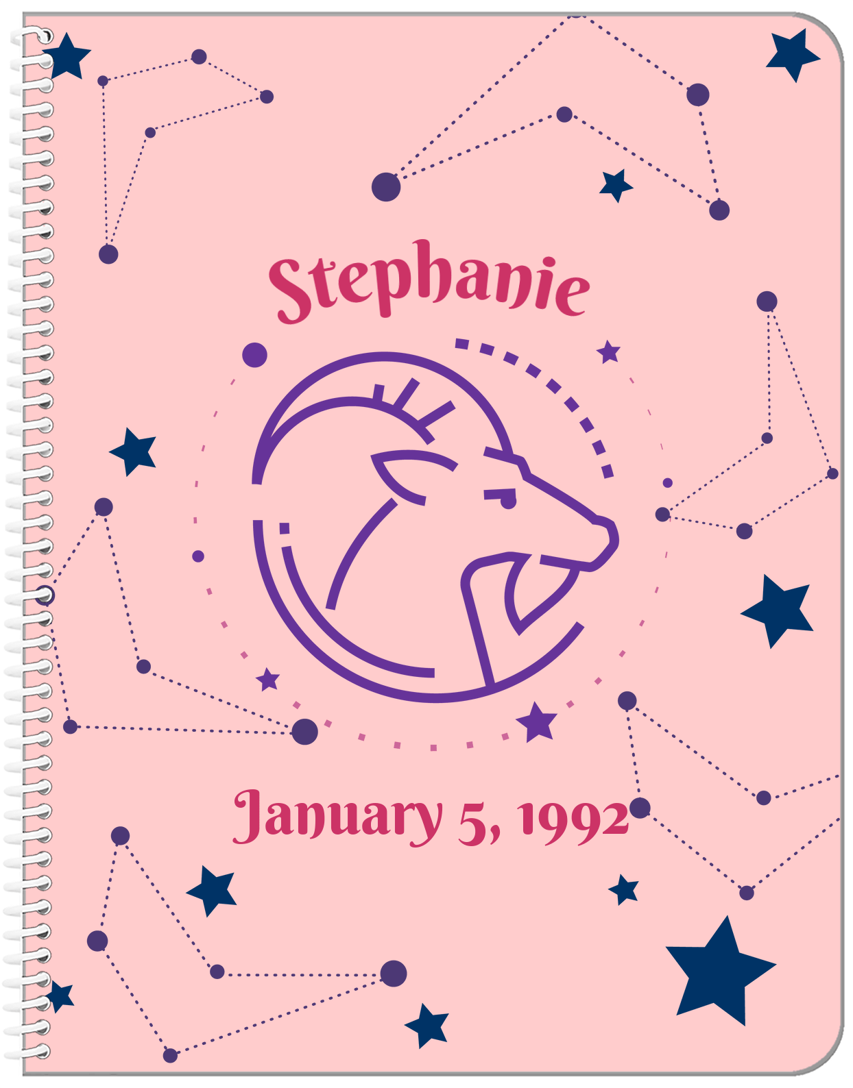 Personalized Zodiac Sign Notebook - Constellation - Capricorn - Front View