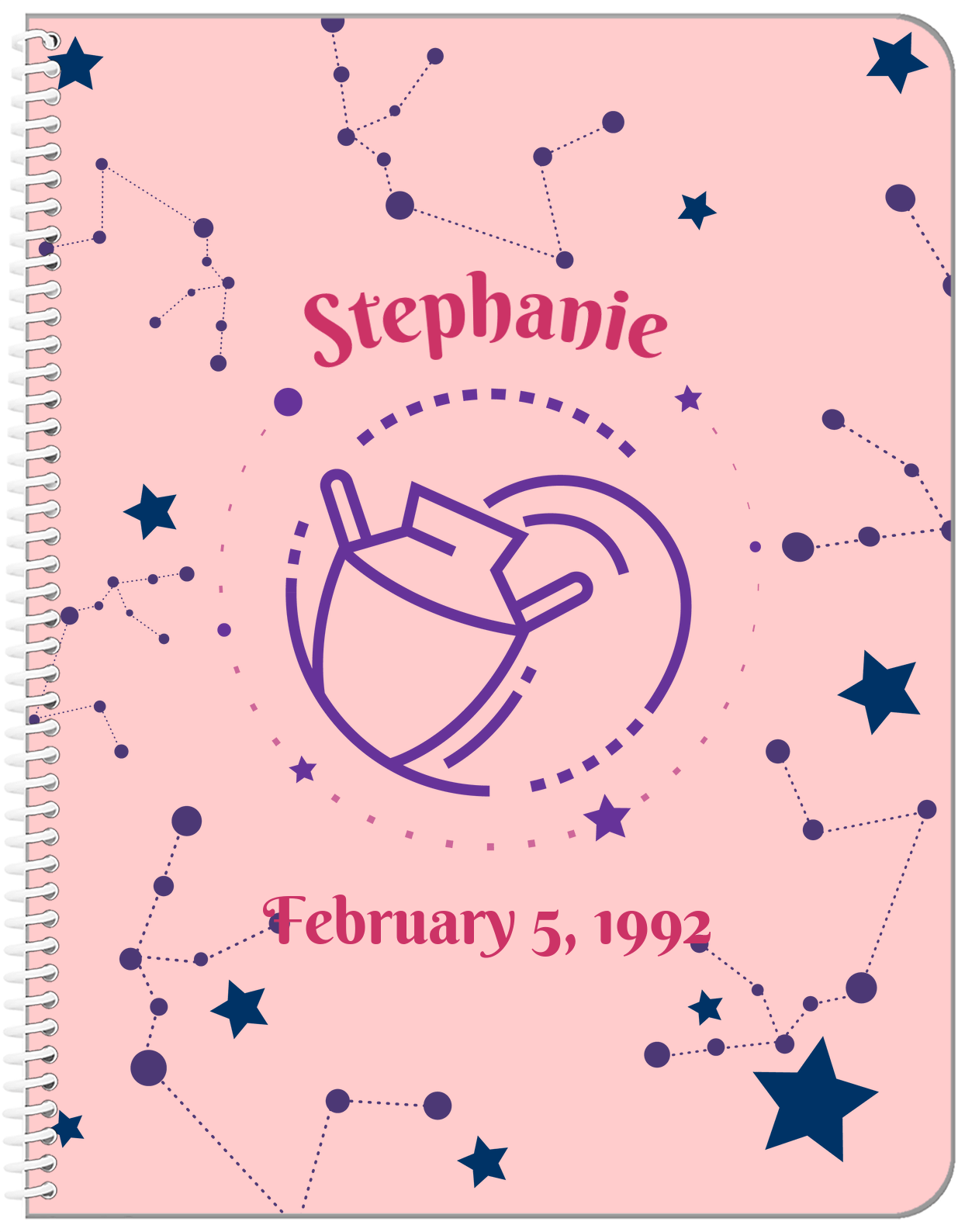 Personalized Zodiac Sign Notebook - Constellation - Aquarius - Front View