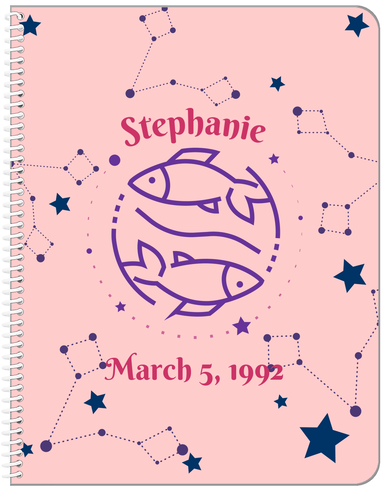 Personalized Zodiac Sign Notebook - Constellation - Pisces - Front View