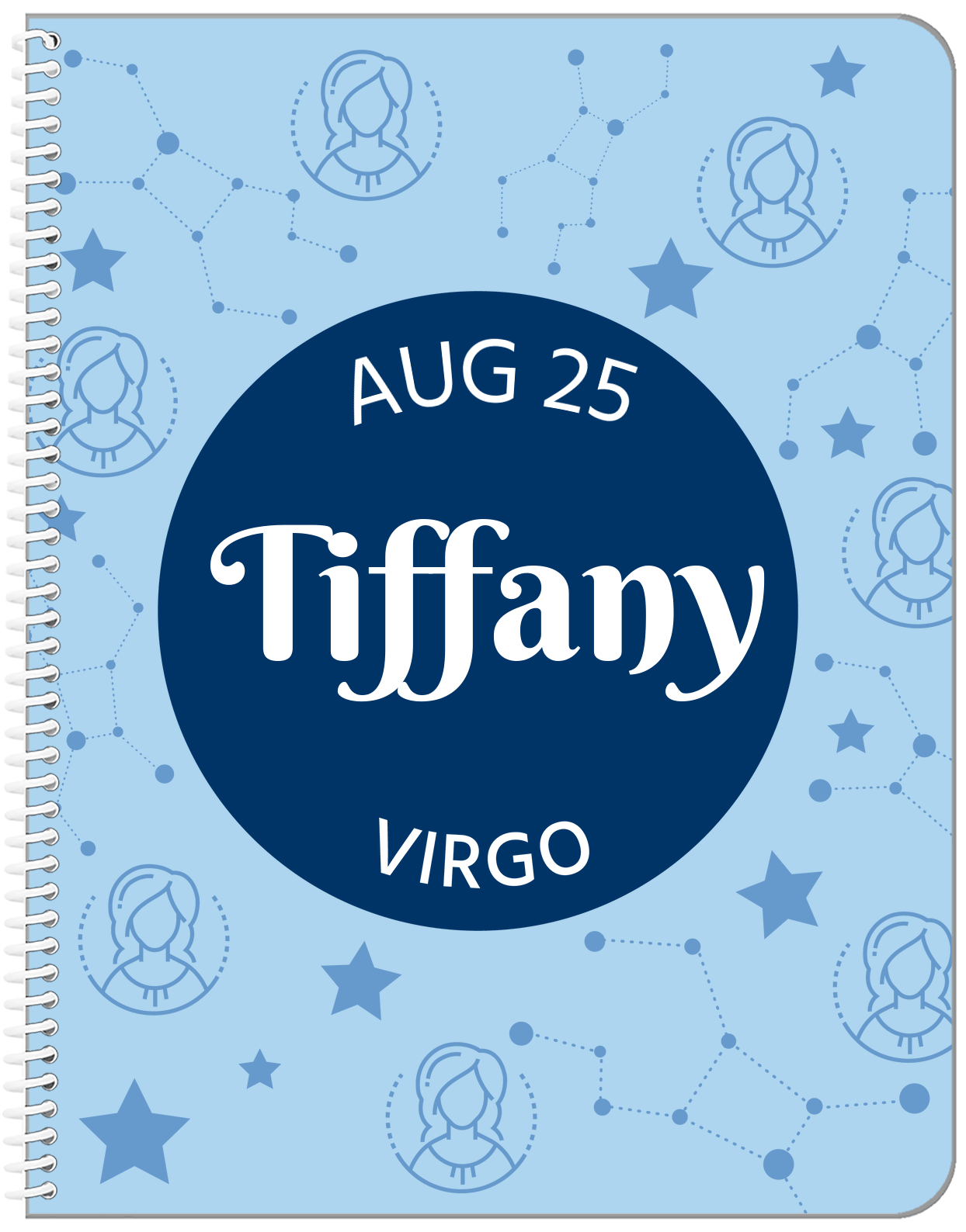 Personalized Zodiac Sign Notebook - Constellation Circle - Virgo - Front View