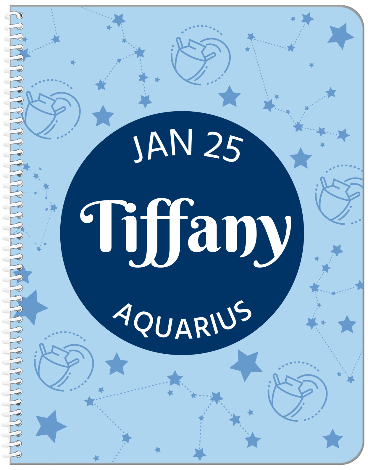Personalized Zodiac Sign Notebook - Constellation Circle - Aquarius - Front View