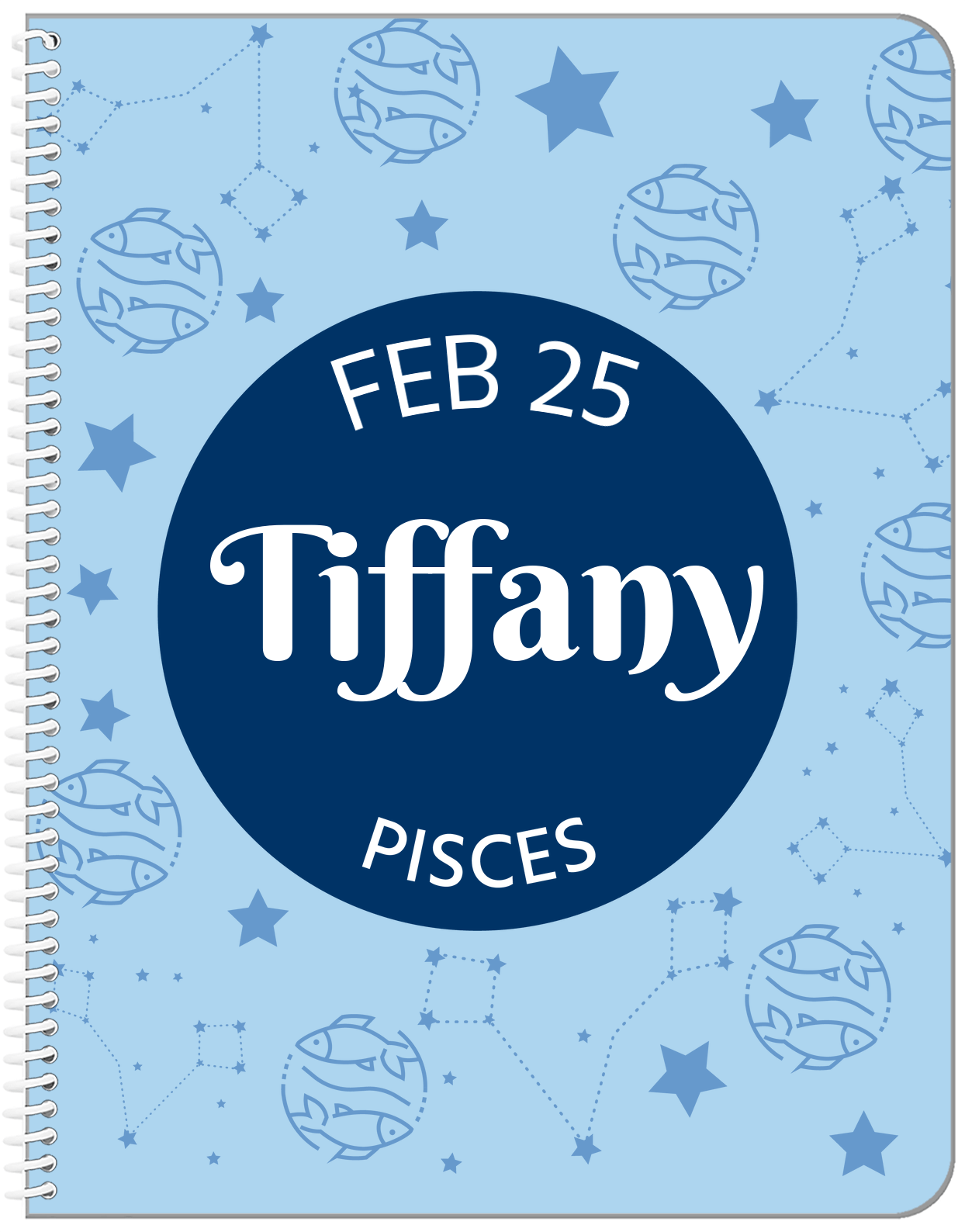 Personalized Zodiac Sign Notebook - Constellation Circle - Pisces - Front View