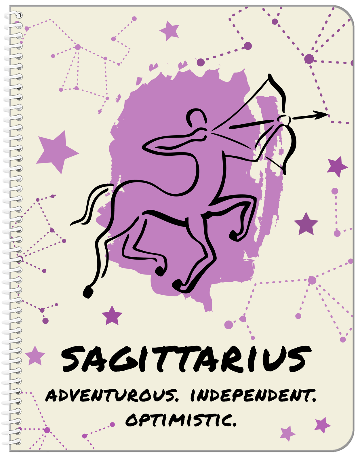 Zodiac Sign Notebook - Characteristics of a Sagittarius - Front View