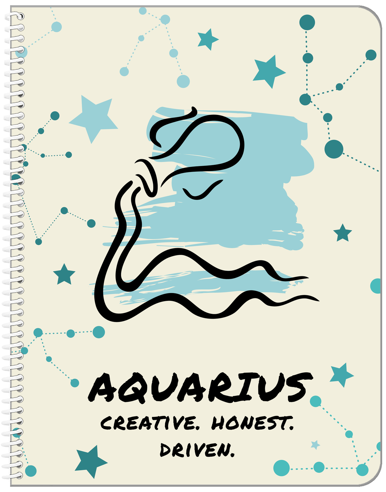 Zodiac Sign Notebook - Characteristics of an Aquarius - Front View