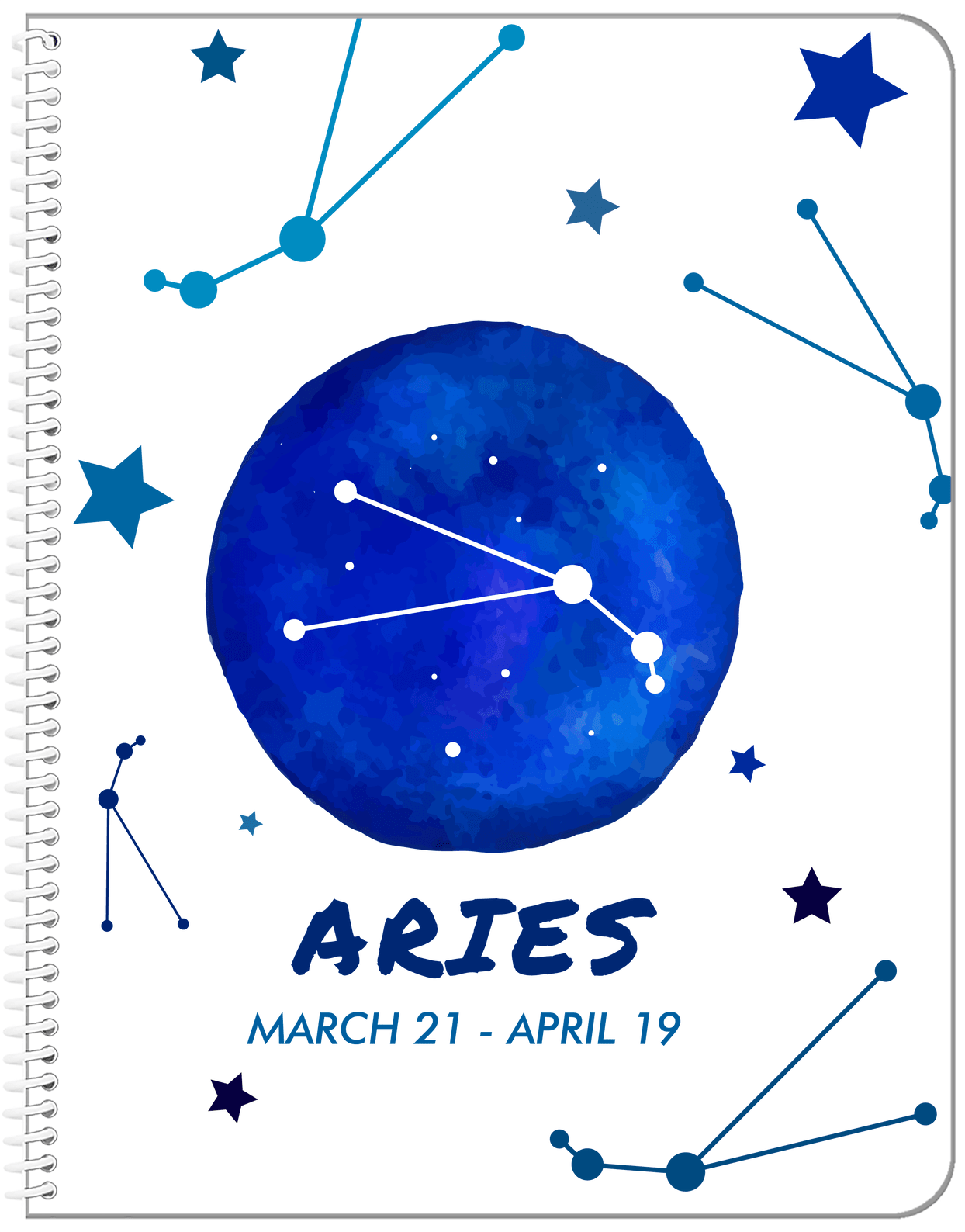 Zodiac Sign Notebook - Date Range - Aries - Front View