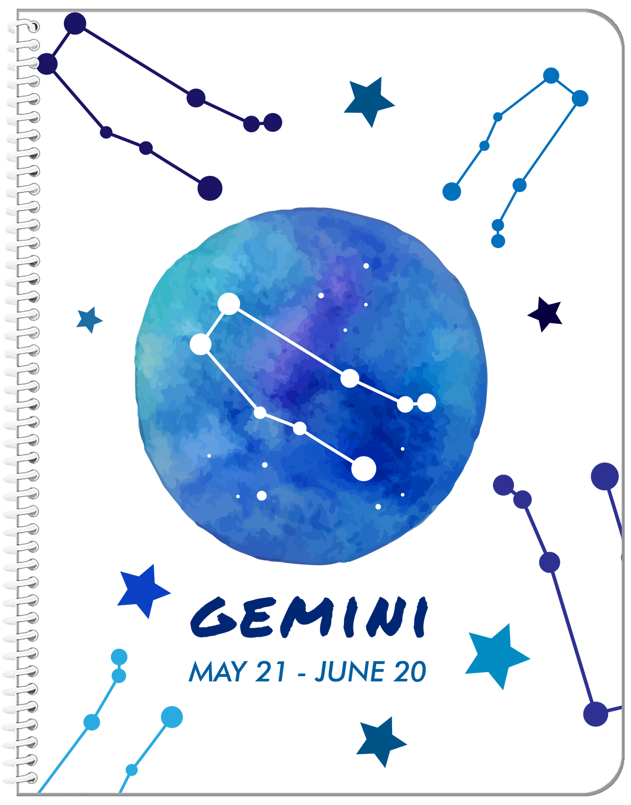 Zodiac Sign Notebook - Date Range - Gemini - Front View