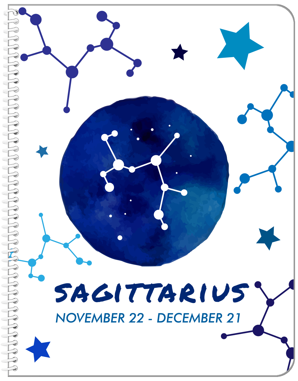 Zodiac Sign Notebook - Date Range - Sagittarius - Front View